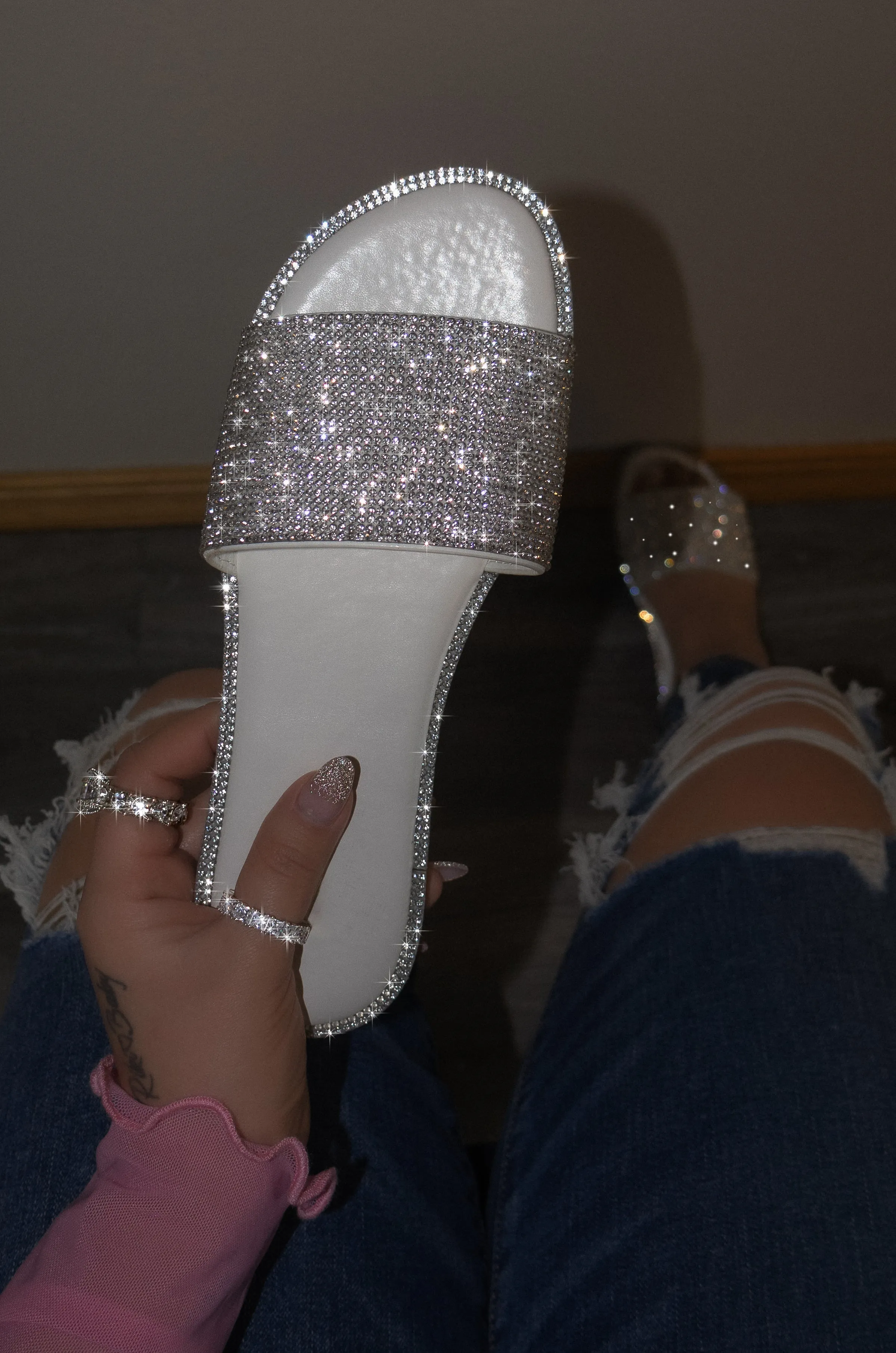 Aura - Rhinestone Detailing Slip On Sandals