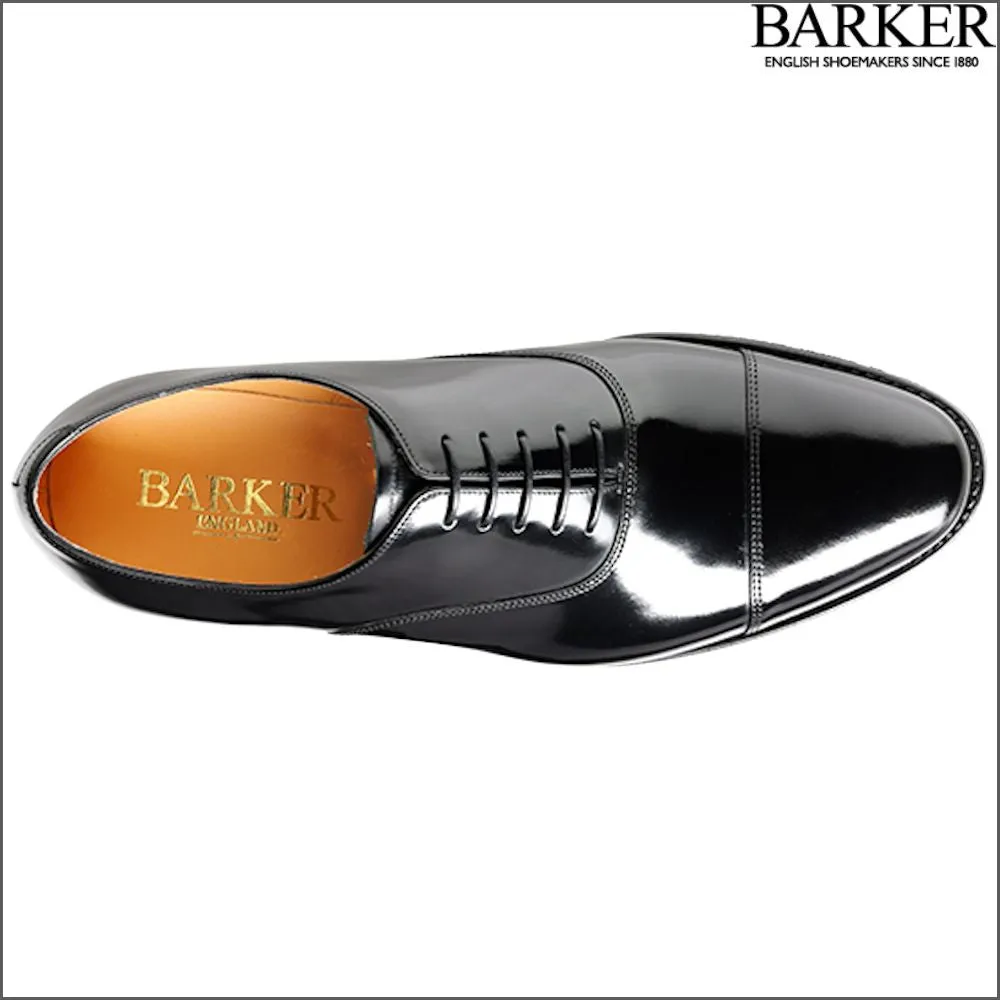 Barker Cheltenham Black Hi-Shine Oxford Toe Cap@