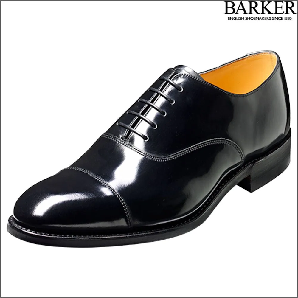 Barker Cheltenham Black Hi-Shine Oxford Toe Cap@