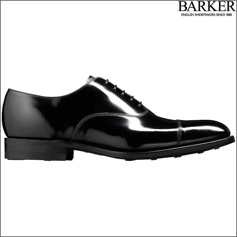 Barker Cheltenham Black Hi-Shine Oxford Toe Cap@