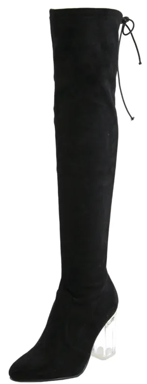 Bella Marie Women's Closed Almond Toe Lucite Heel Stretch Over the Knee Boot