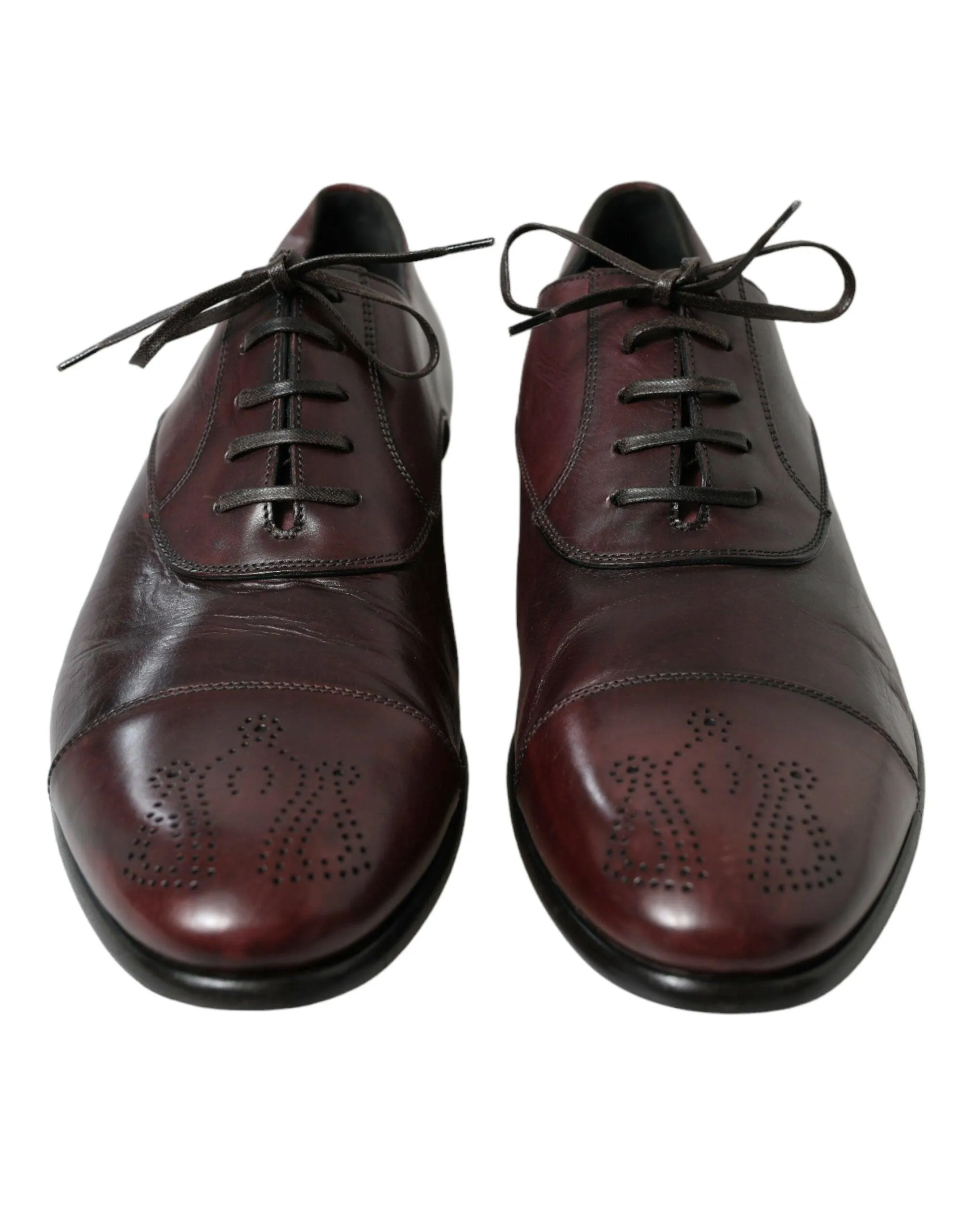Dolce & Gabbana Elegant Burgundy Leather Derby Sko