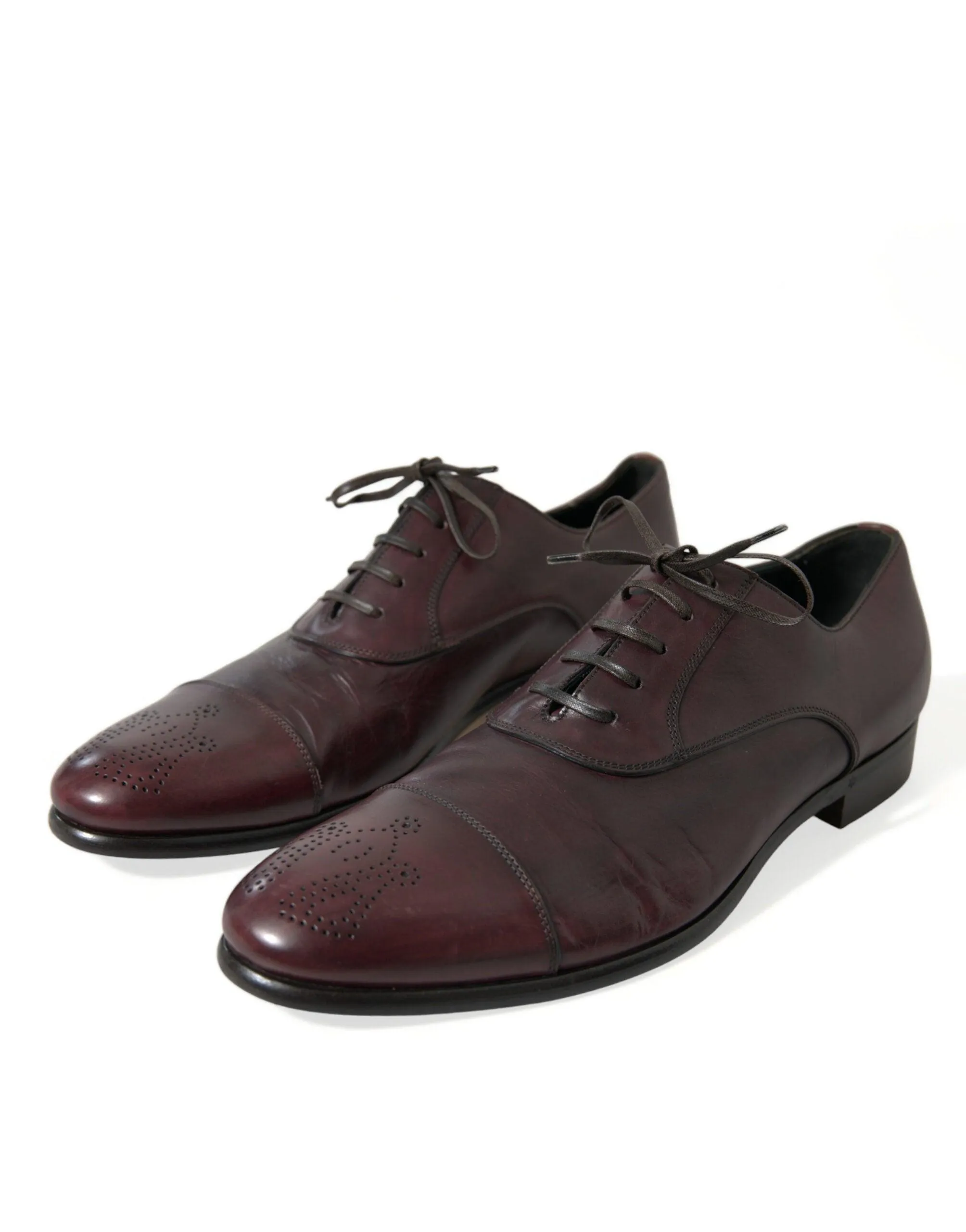 Dolce & Gabbana Elegant Burgundy Leather Derby Sko