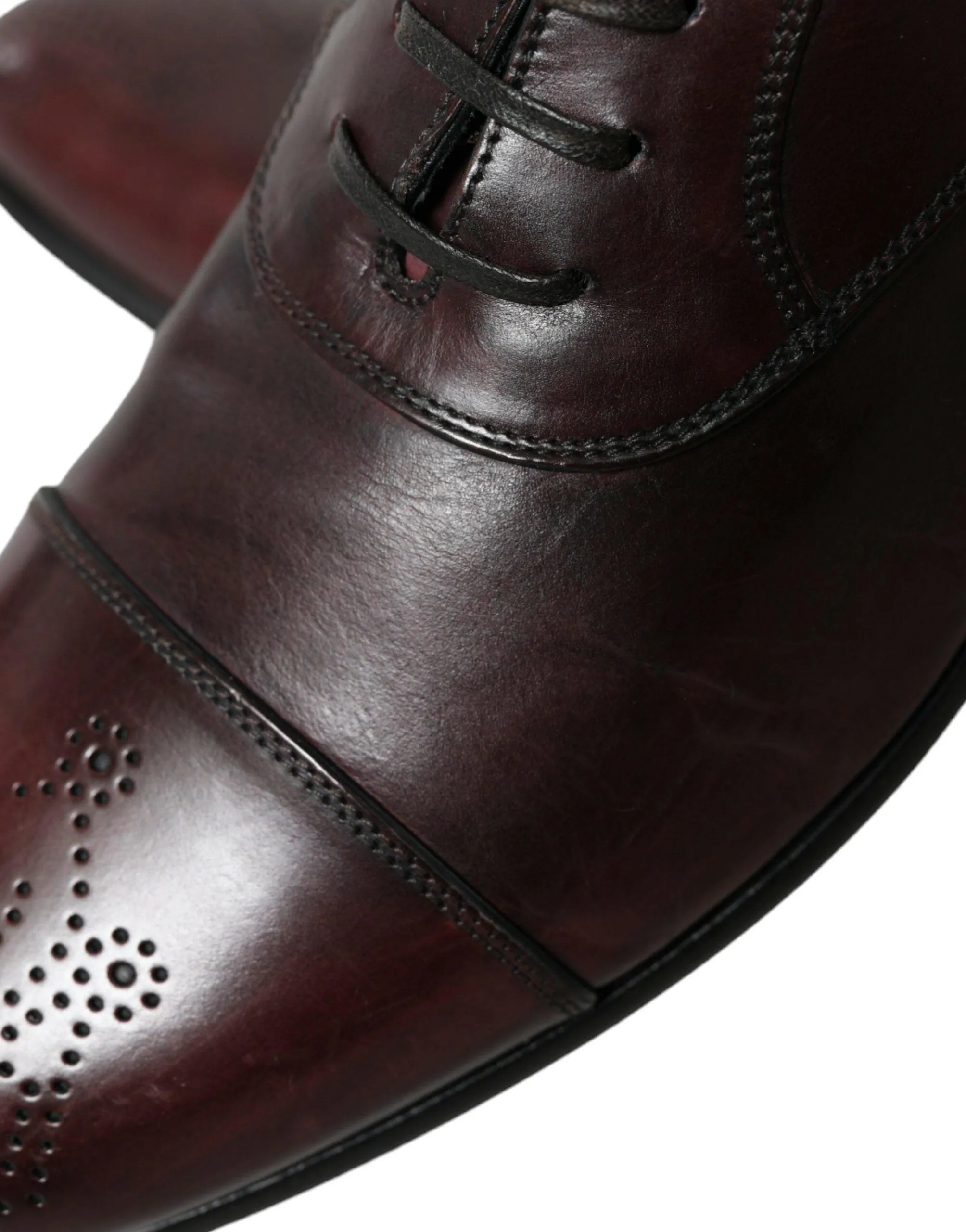 Dolce & Gabbana Elegant Burgundy Leather Derby Sko