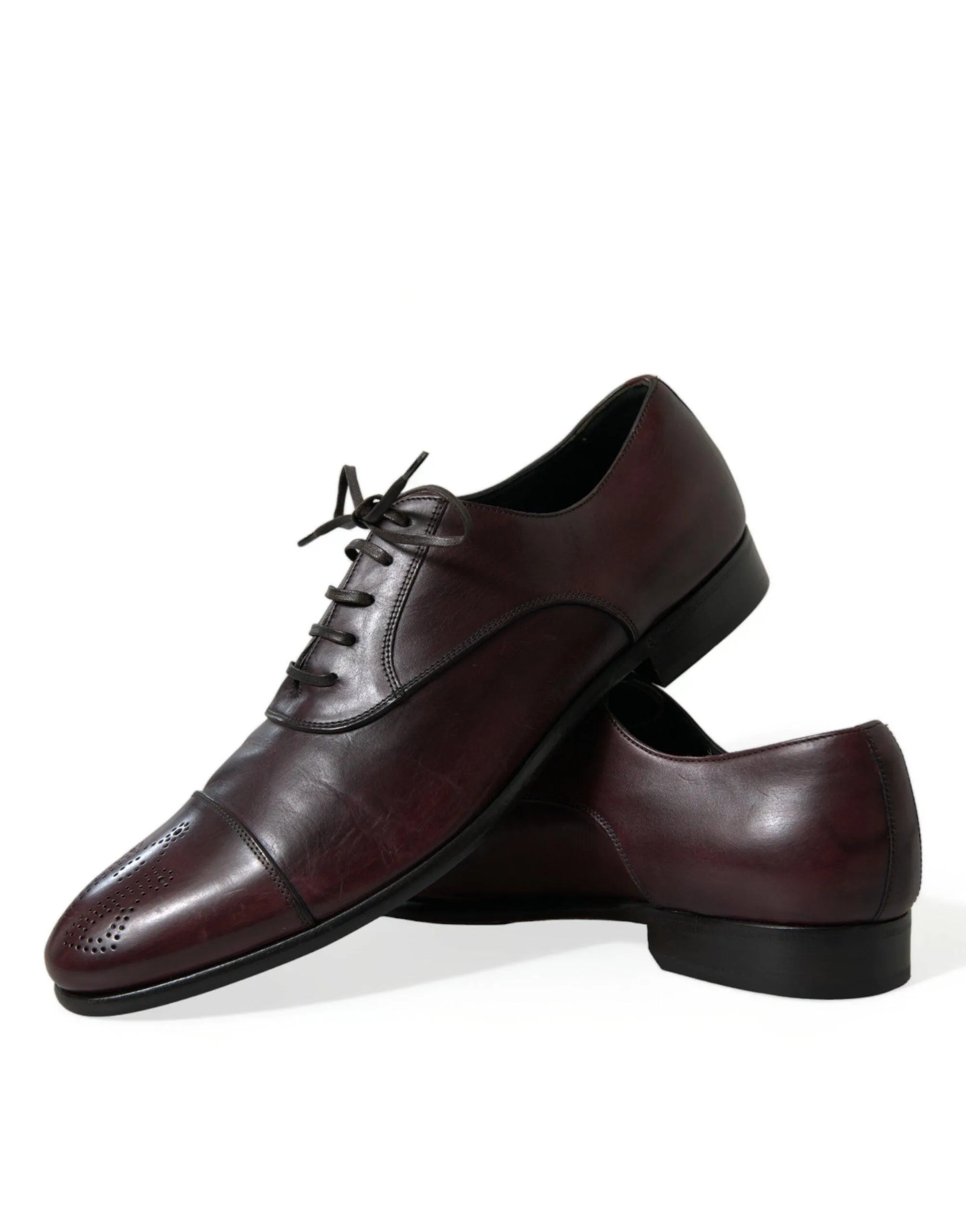 Dolce & Gabbana Elegant Burgundy Leather Derby Sko