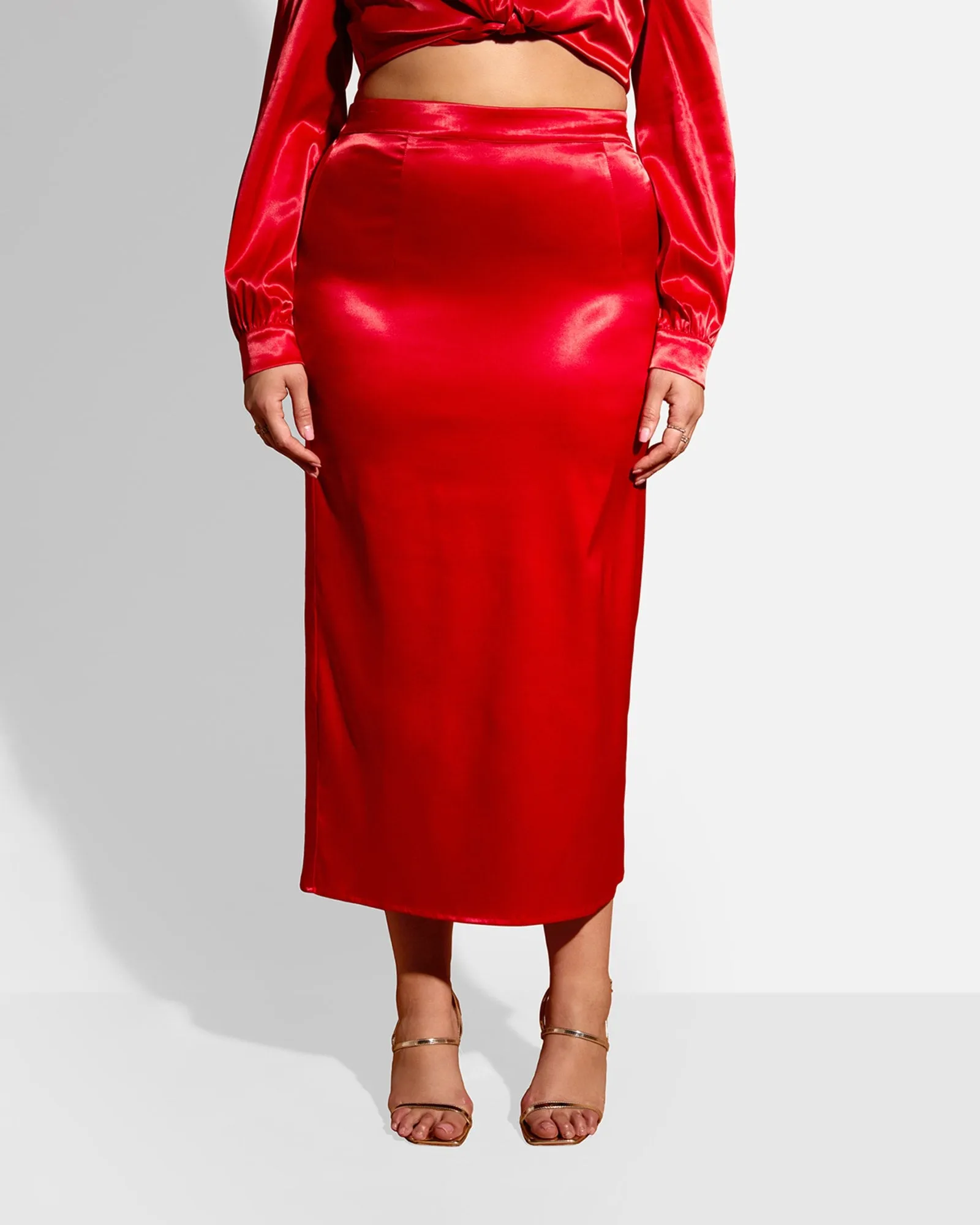 Frankie Satin Midi Slip Skirt | Red