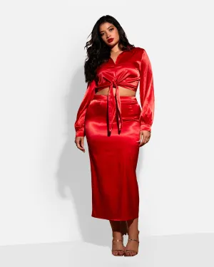 Frankie Satin Midi Slip Skirt | Red