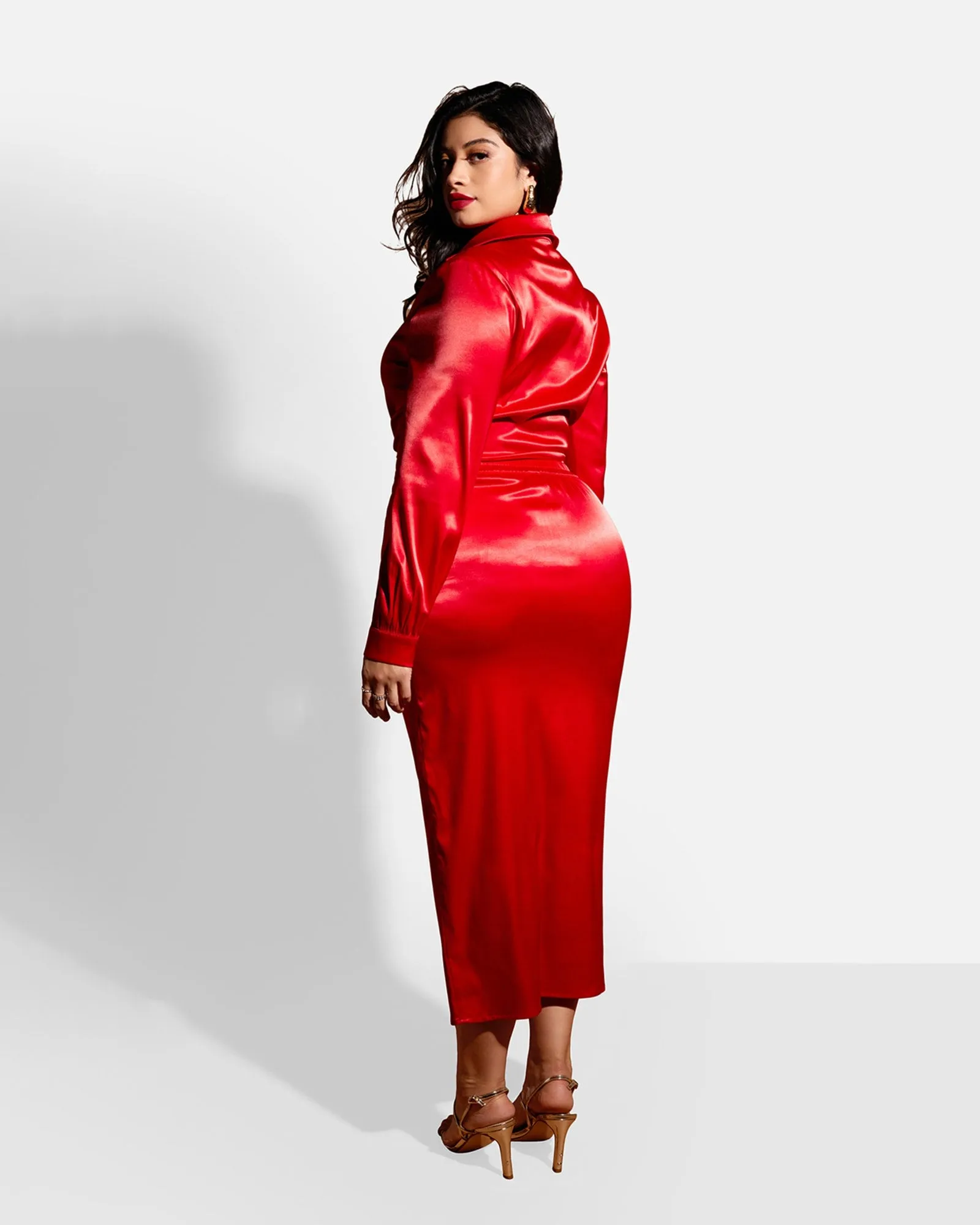Frankie Satin Midi Slip Skirt | Red
