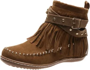 Fringe Cowboy Boots For Women Suede Ankle Boots Slouch Moccasin Boots Low Heel Western Short Boots with Zipper