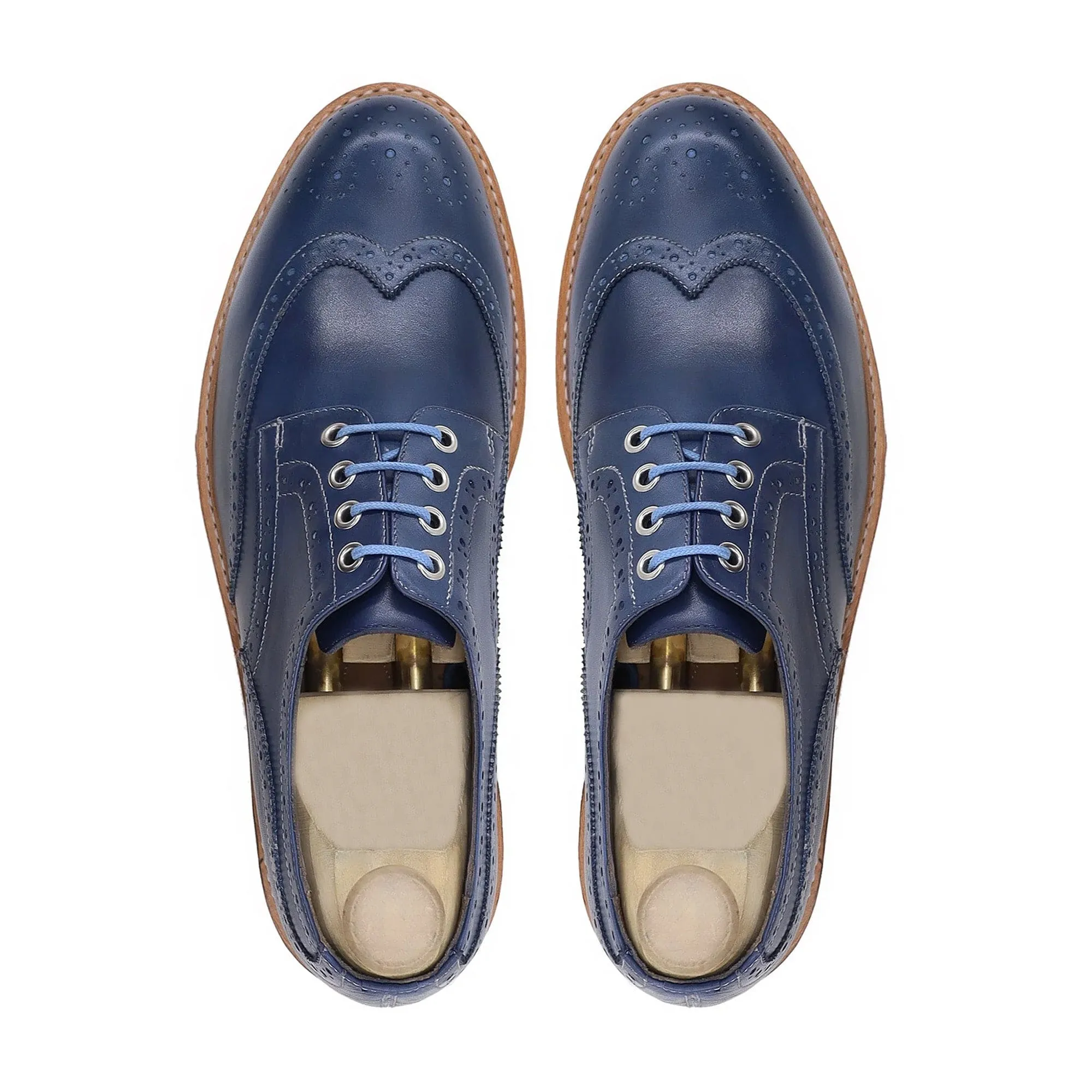 Handmade, Custom Men's Blue Calf Leather Derby Shoes