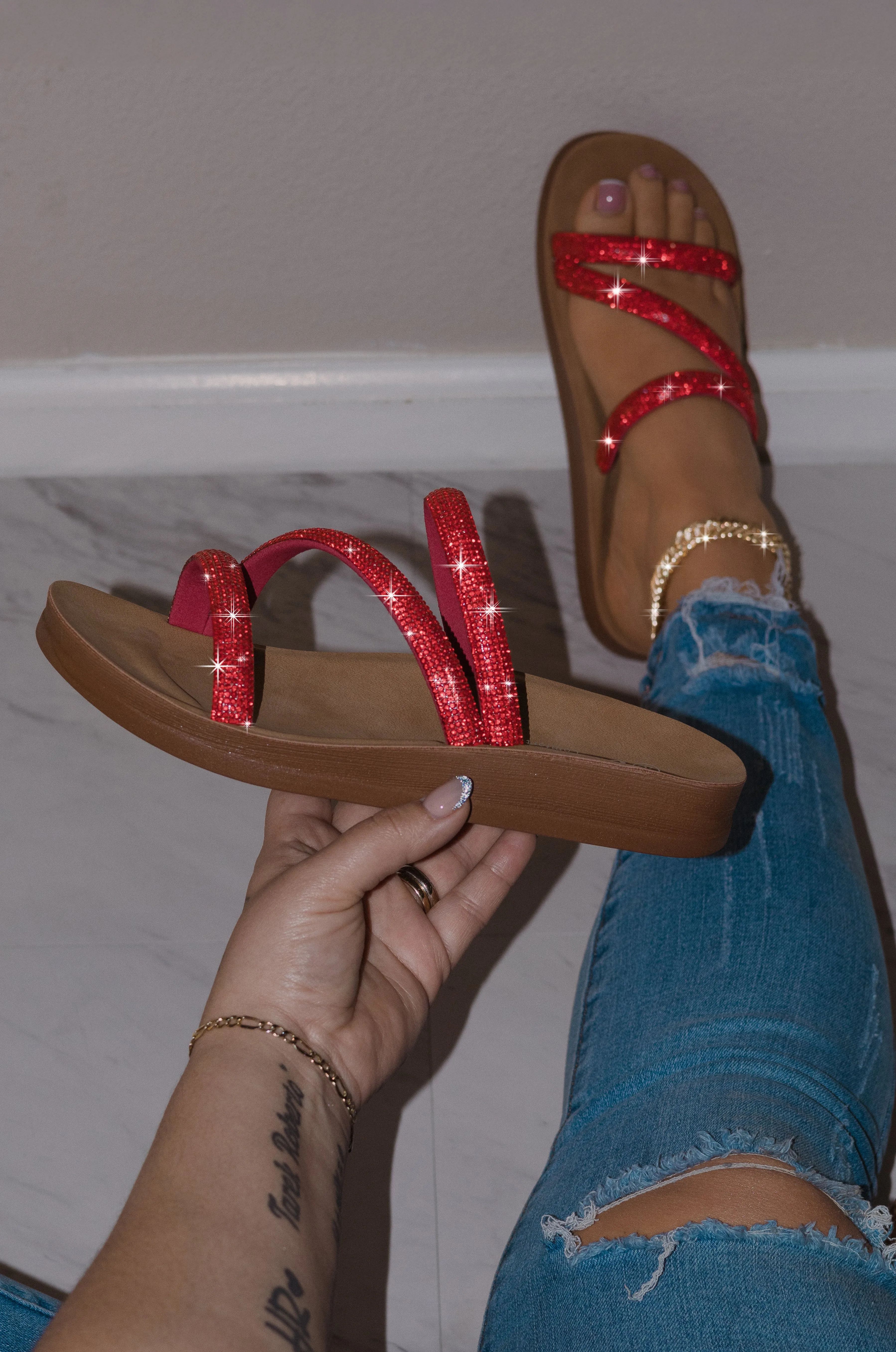Harlow - Rhinestone Straps Slip-On Sandals, Padded Insole for All-Day Comfort, Glamorous Summer Footwear, Perfect for Casual or Dressy Occasions
