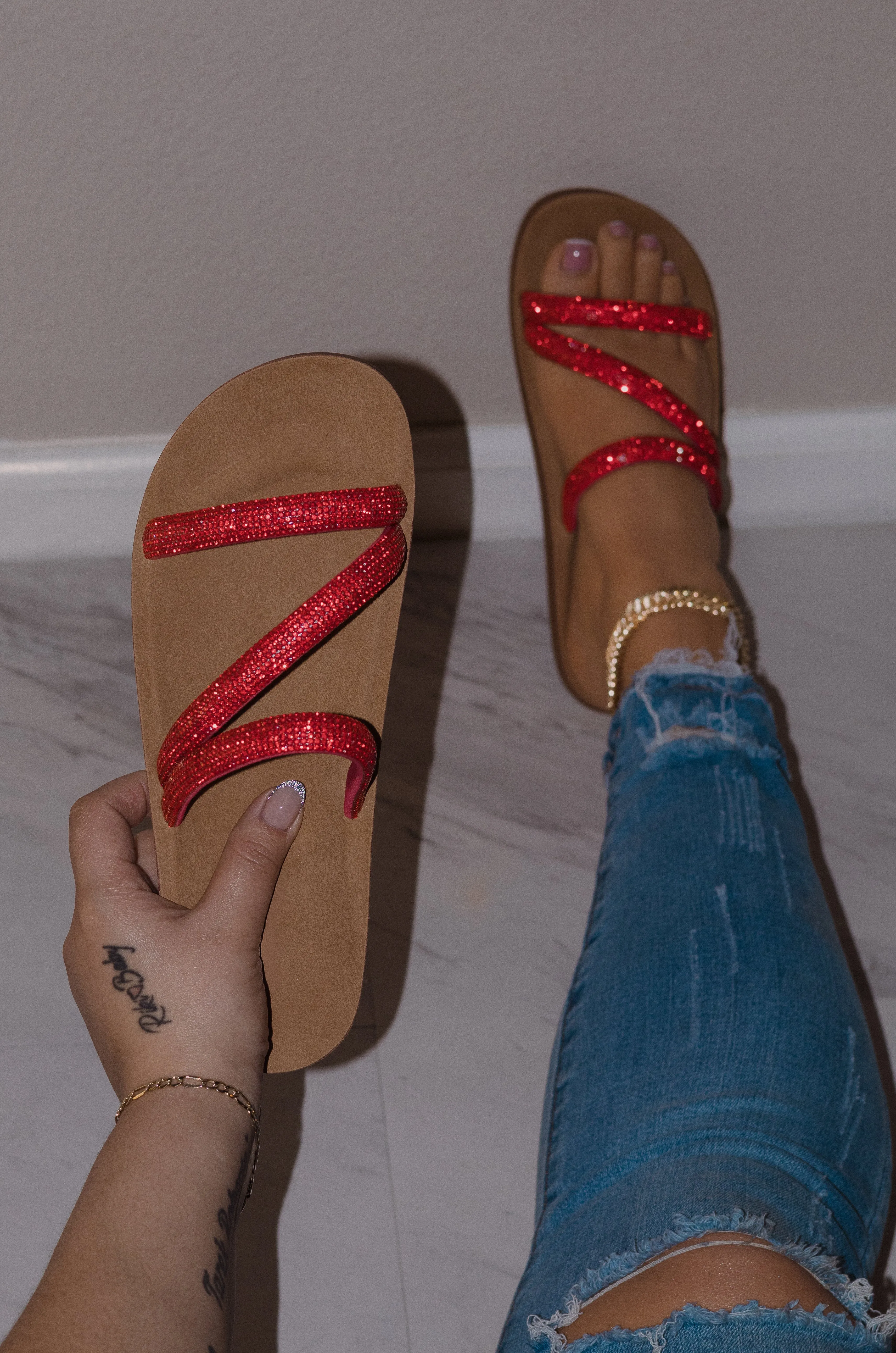 Harlow - Rhinestone Straps Slip-On Sandals, Padded Insole for All-Day Comfort, Glamorous Summer Footwear, Perfect for Casual or Dressy Occasions