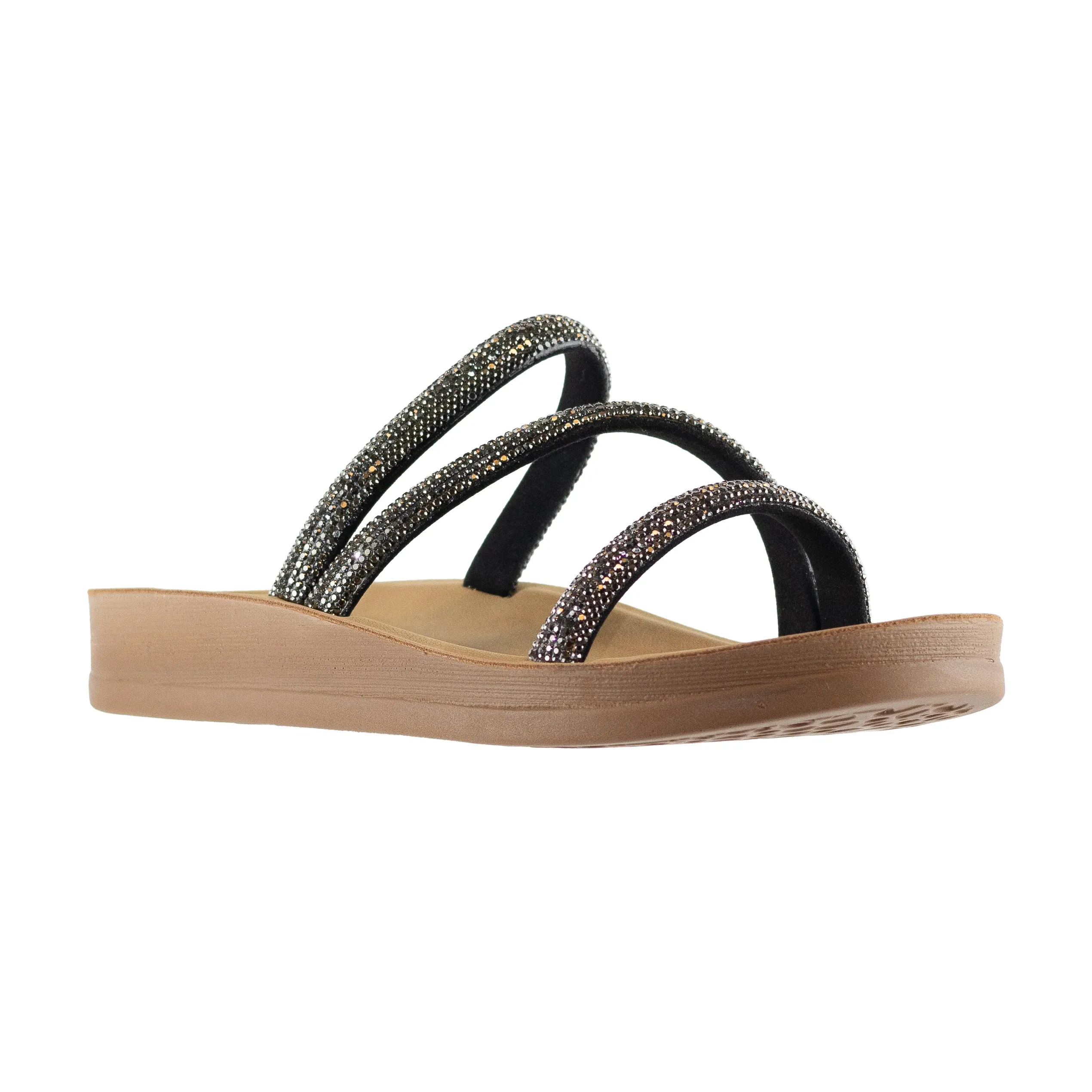 Harlow - Rhinestone Straps Slip-On Sandals, Padded Insole for All-Day Comfort, Glamorous Summer Footwear, Perfect for Casual or Dressy Occasions