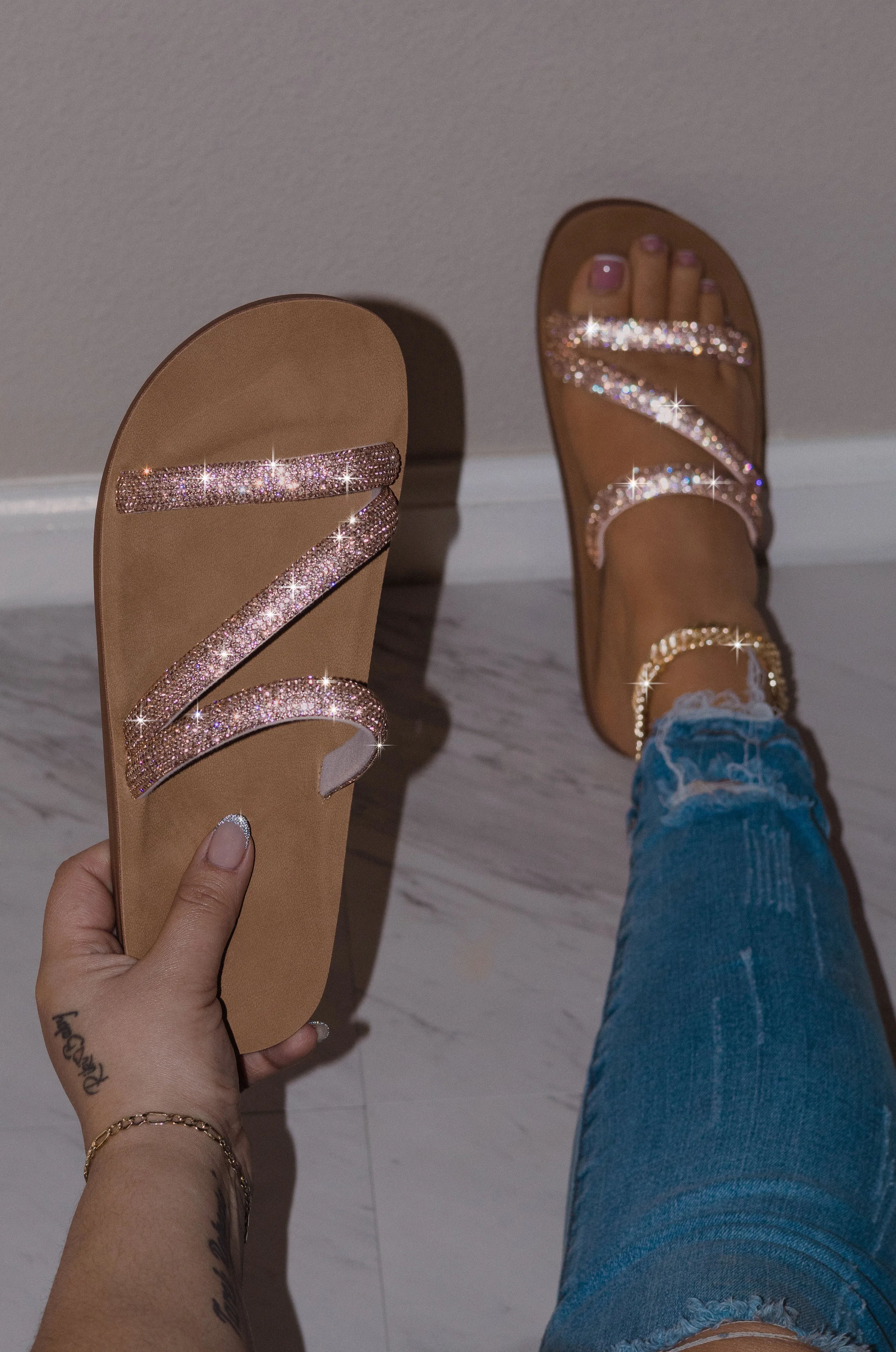 Harlow - Rhinestone Straps Slip-On Sandals, Padded Insole for All-Day Comfort, Glamorous Summer Footwear, Perfect for Casual or Dressy Occasions