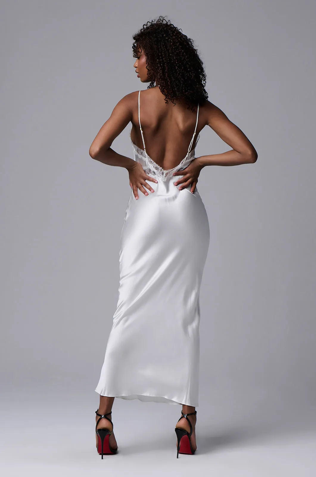 LACE INSET LONG SLIP DRESS