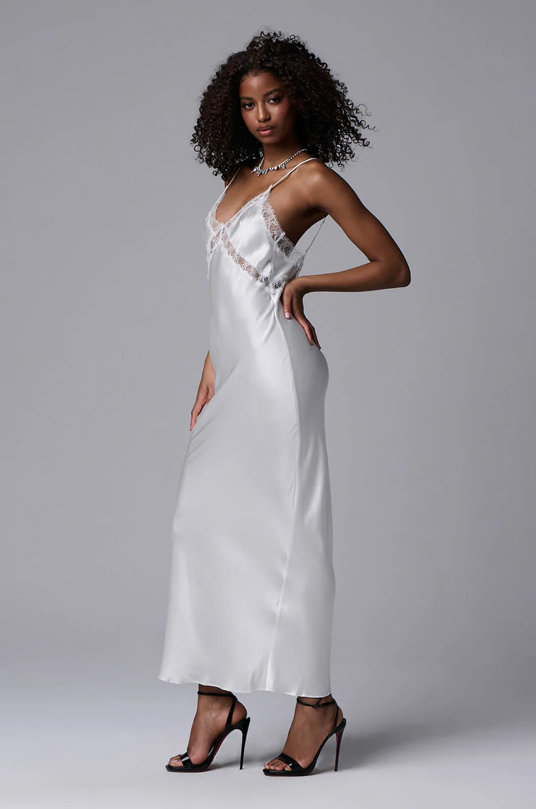 LACE INSET LONG SLIP DRESS