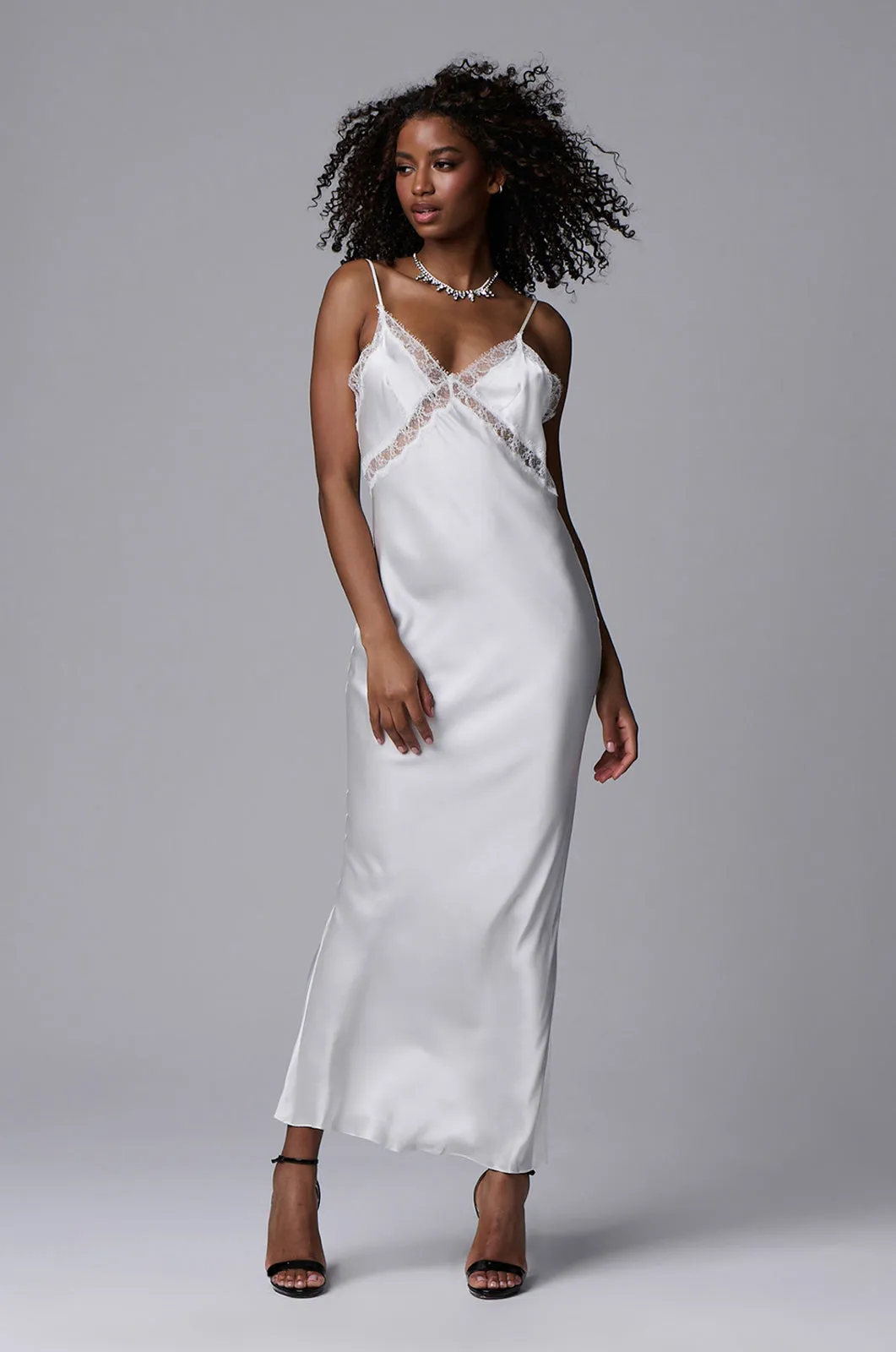 LACE INSET LONG SLIP DRESS