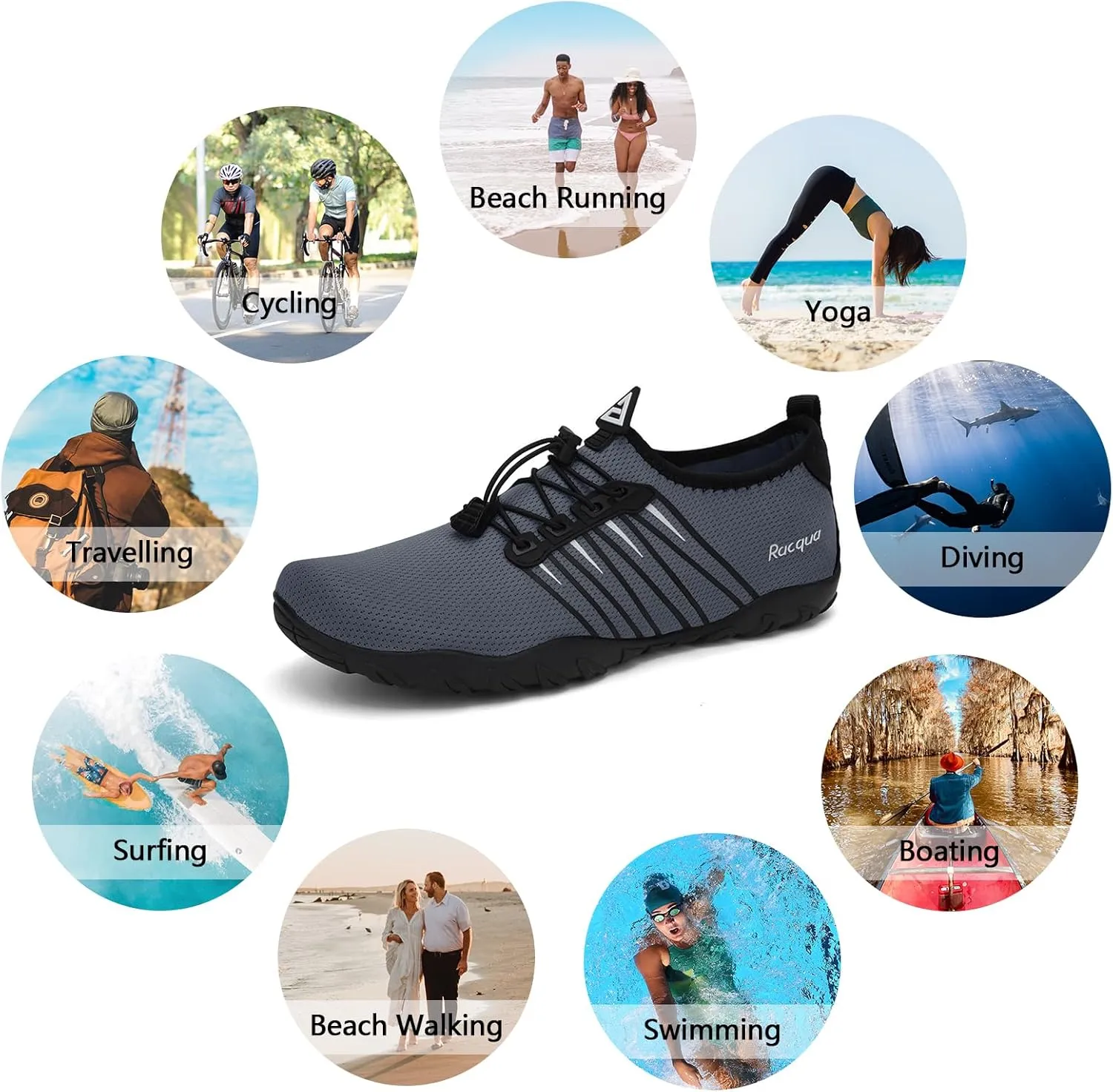 Racqua Water Shoes Quick Dry Barefoot Water Aqua Sport Beach Pool Swim Surf Diving for Men Women