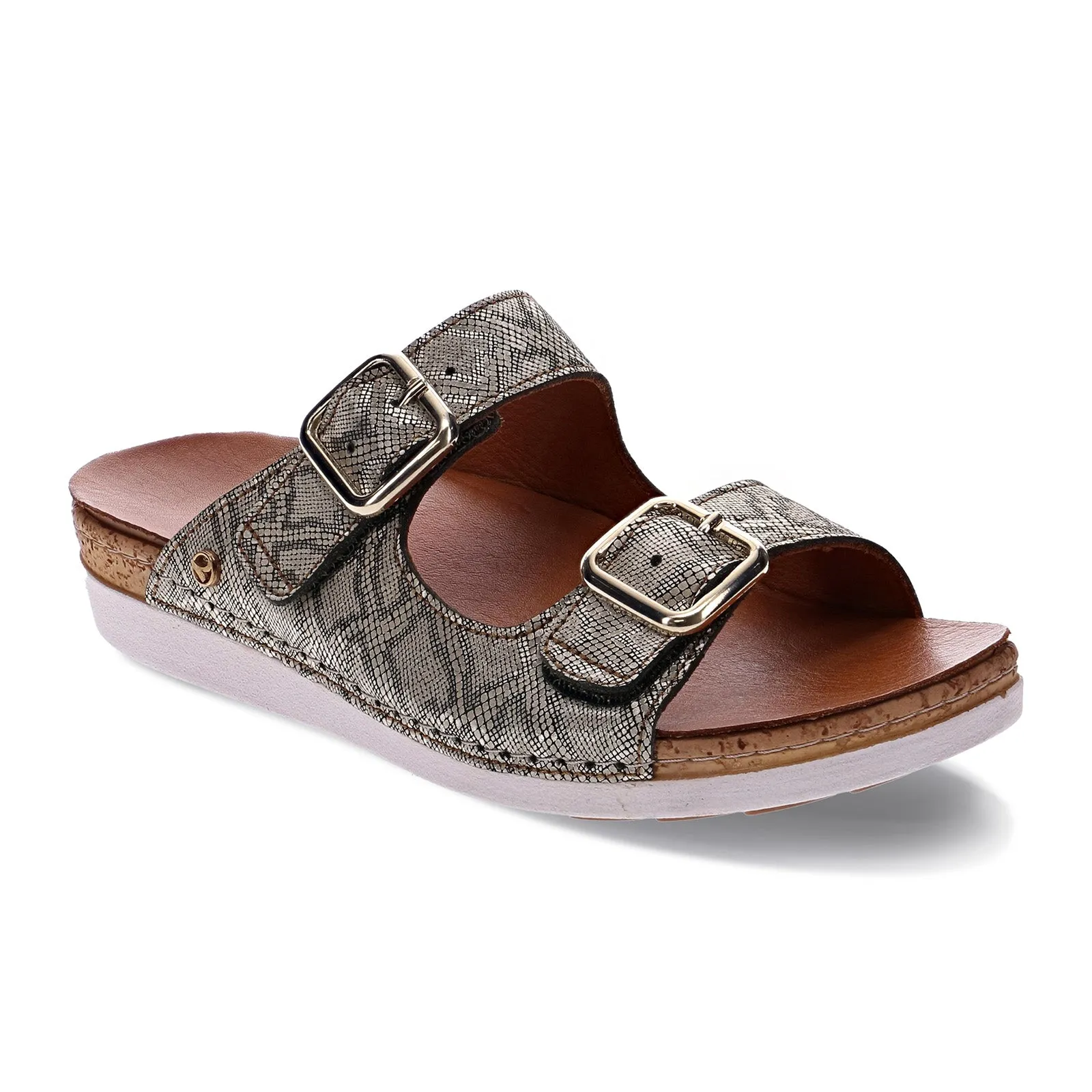 Revere Brighton Two Strap Slide Sandal (Women) - Khaki Diamond