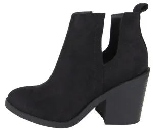 Soda Women's Cut Out Side Closed Toe Chunky Stacked Block Heel Ankle Bootie