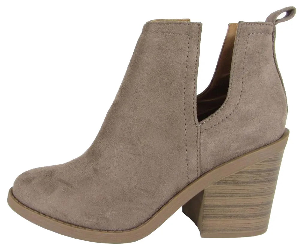 Soda Women's Cut Out Side Closed Toe Chunky Stacked Block Heel Ankle Bootie