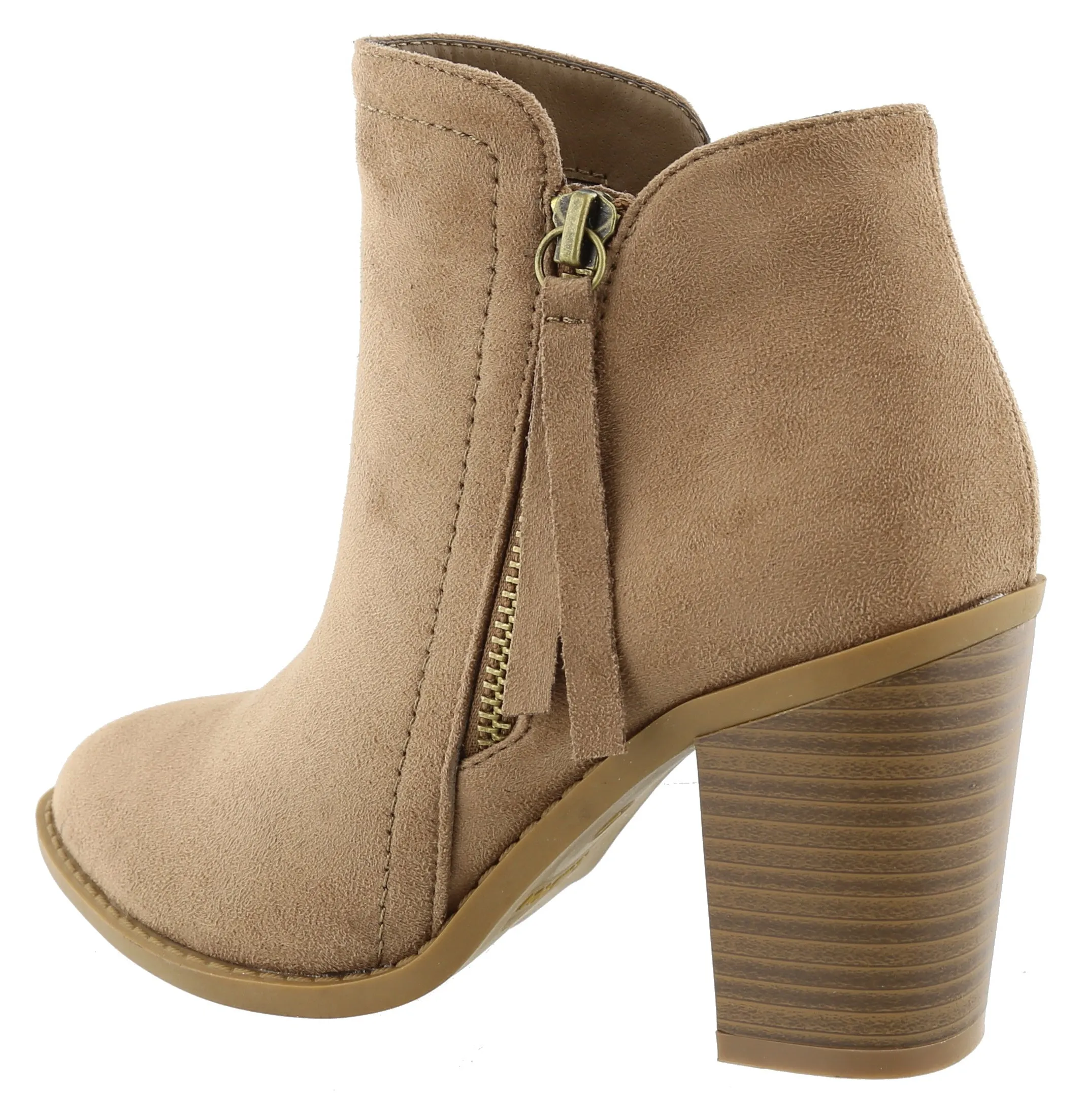 Top Moda Women's Closed Toe Side Zipper Chunky Stacked Block Heel Ankle Bootie