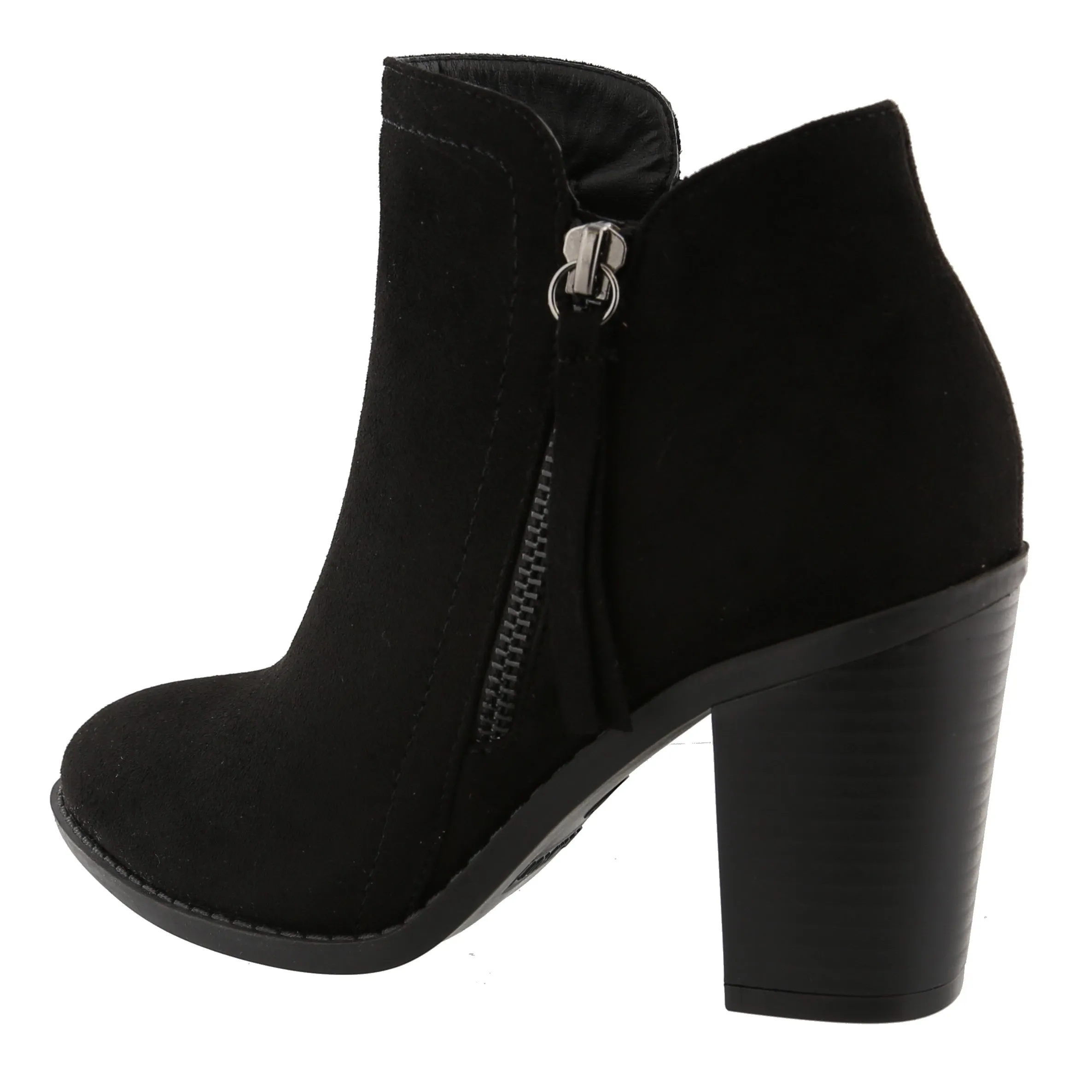 Top Moda Women's Closed Toe Side Zipper Chunky Stacked Block Heel Ankle Bootie