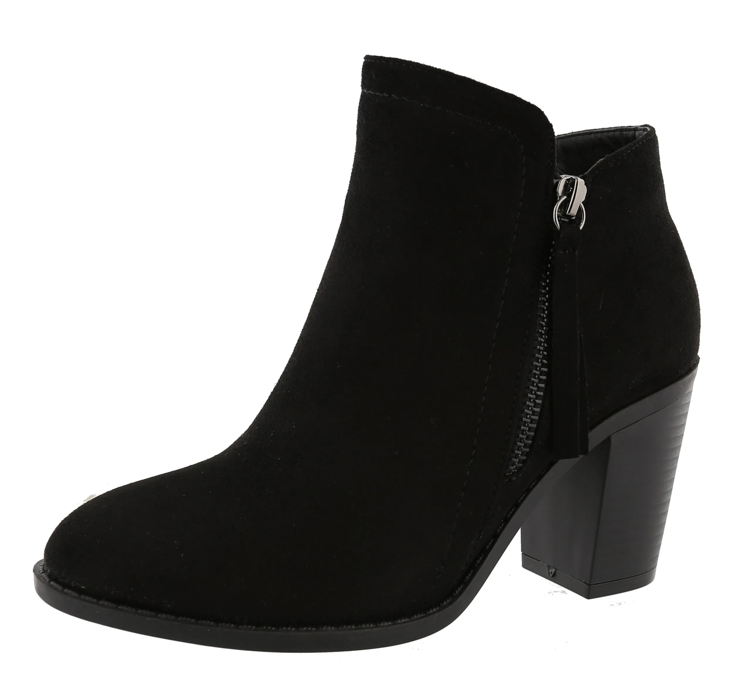 Top Moda Women's Closed Toe Side Zipper Chunky Stacked Block Heel Ankle Bootie