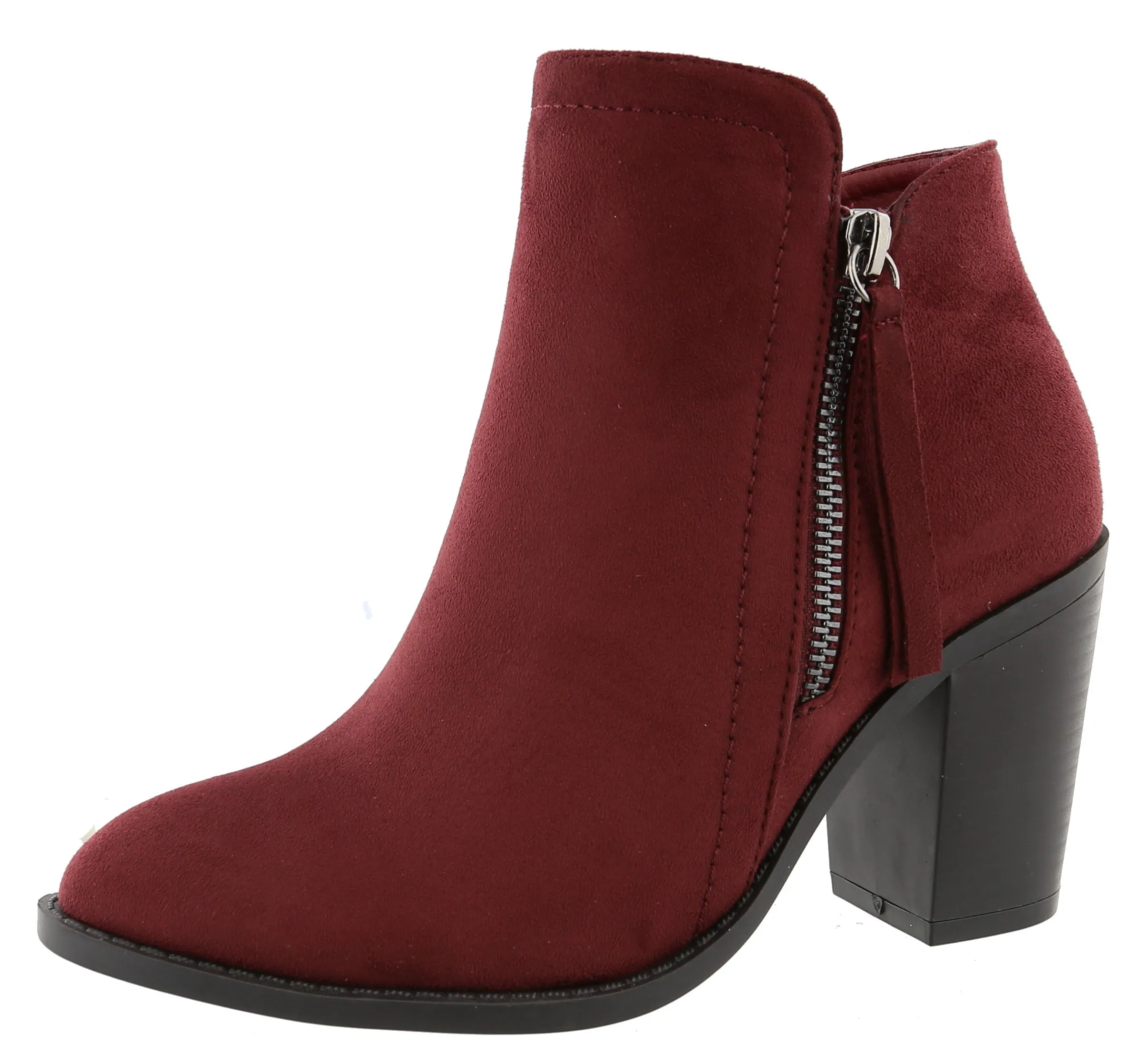Top Moda Women's Closed Toe Side Zipper Chunky Stacked Block Heel Ankle Bootie
