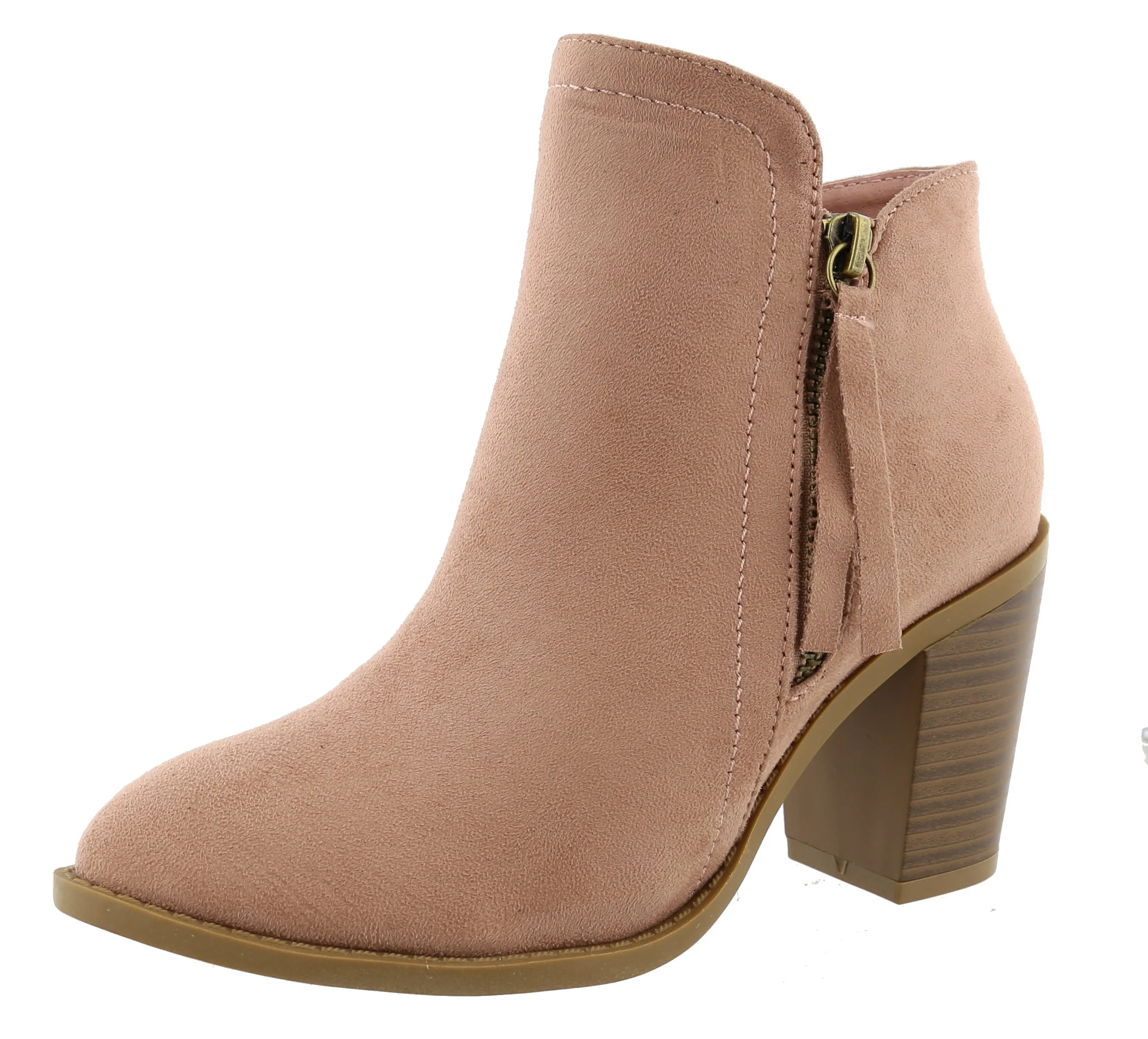 Top Moda Women's Closed Toe Side Zipper Chunky Stacked Block Heel Ankle Bootie