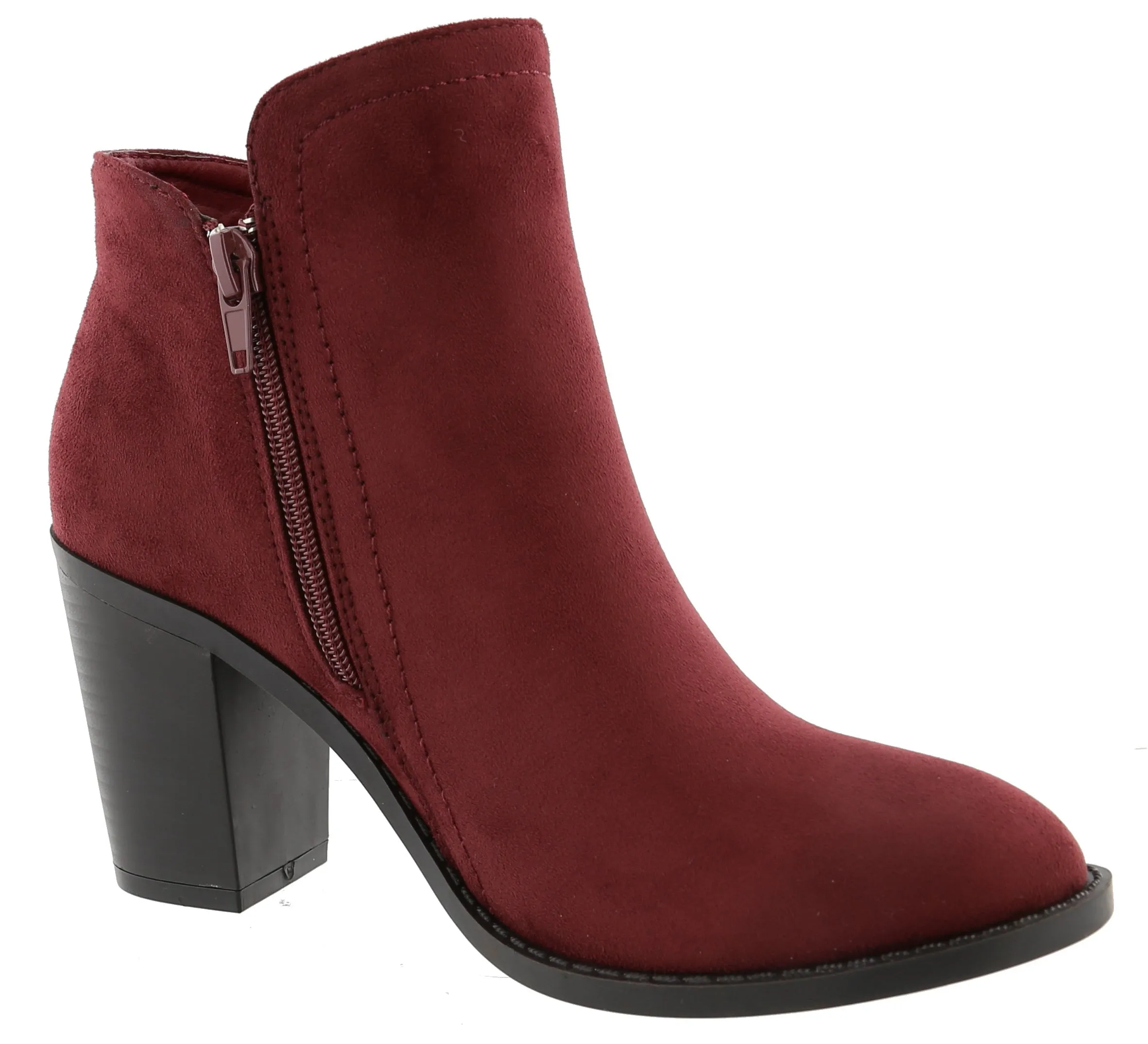 Top Moda Women's Closed Toe Side Zipper Chunky Stacked Block Heel Ankle Bootie