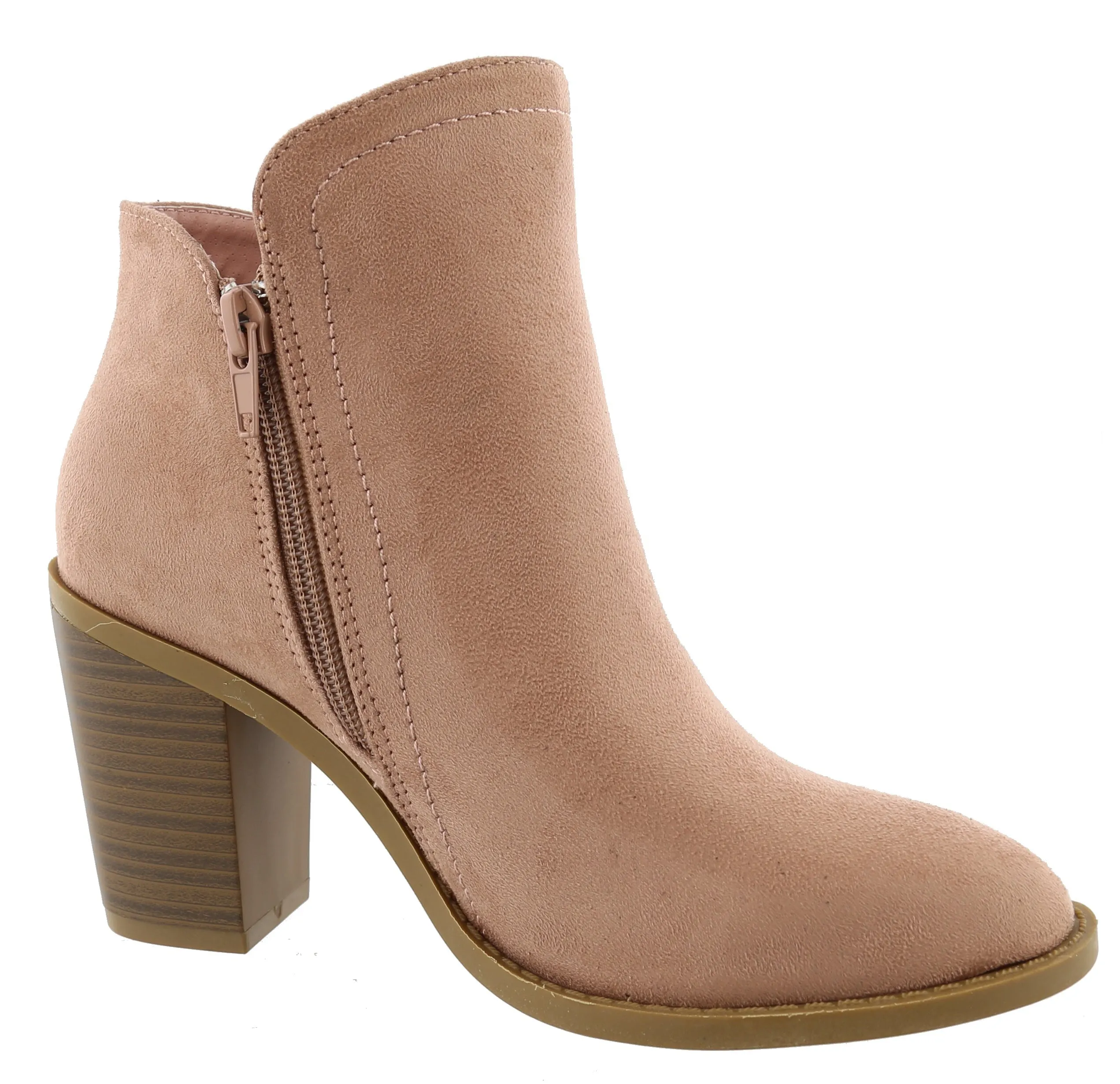 Top Moda Women's Closed Toe Side Zipper Chunky Stacked Block Heel Ankle Bootie