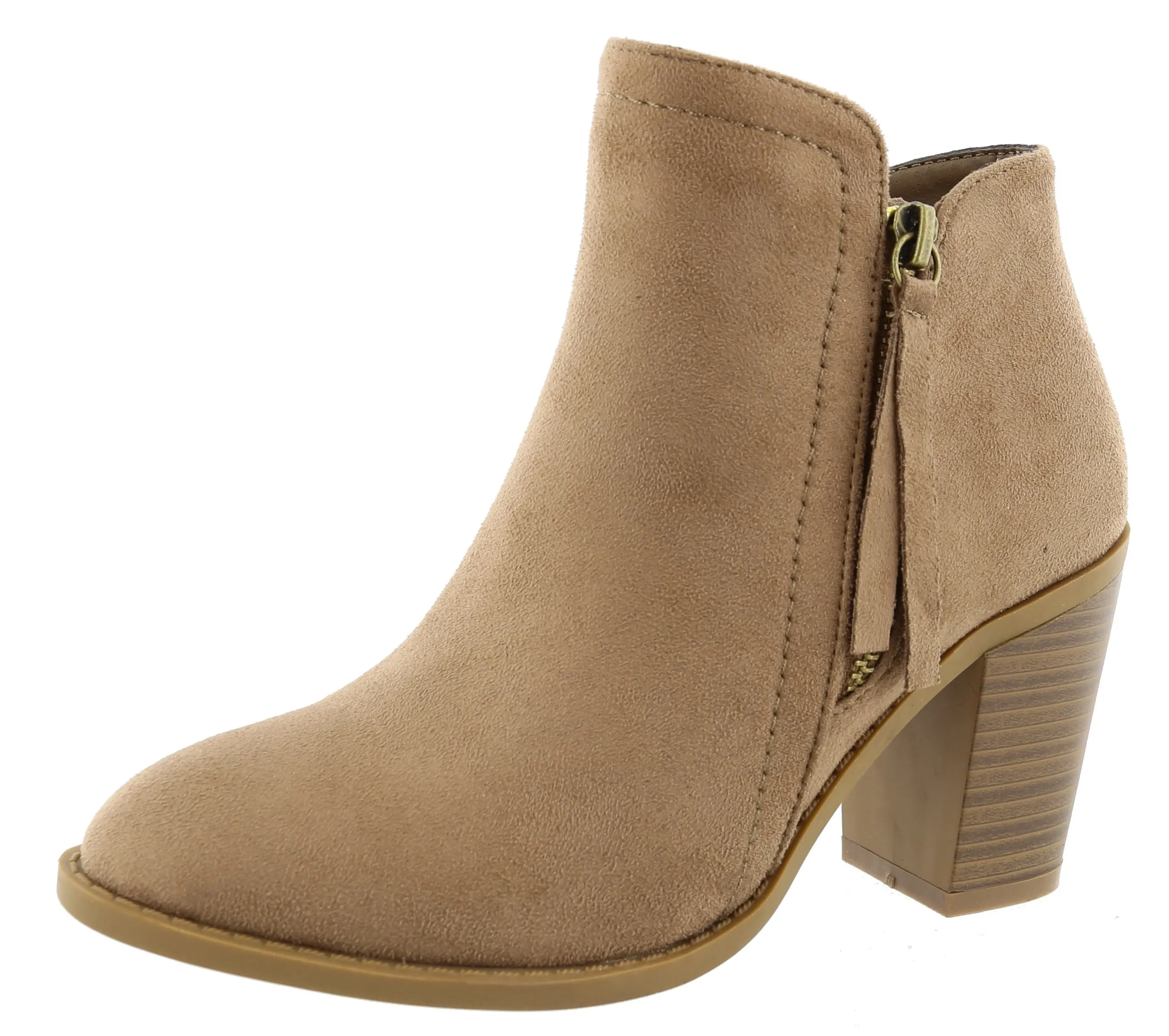 Top Moda Women's Closed Toe Side Zipper Chunky Stacked Block Heel Ankle Bootie