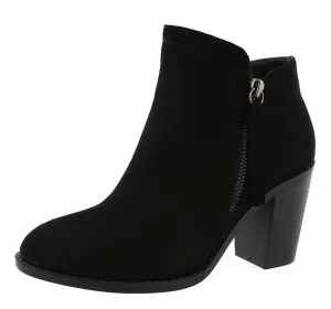 Top Moda Women's Closed Toe Side Zipper Chunky Stacked Block Heel Ankle Bootie