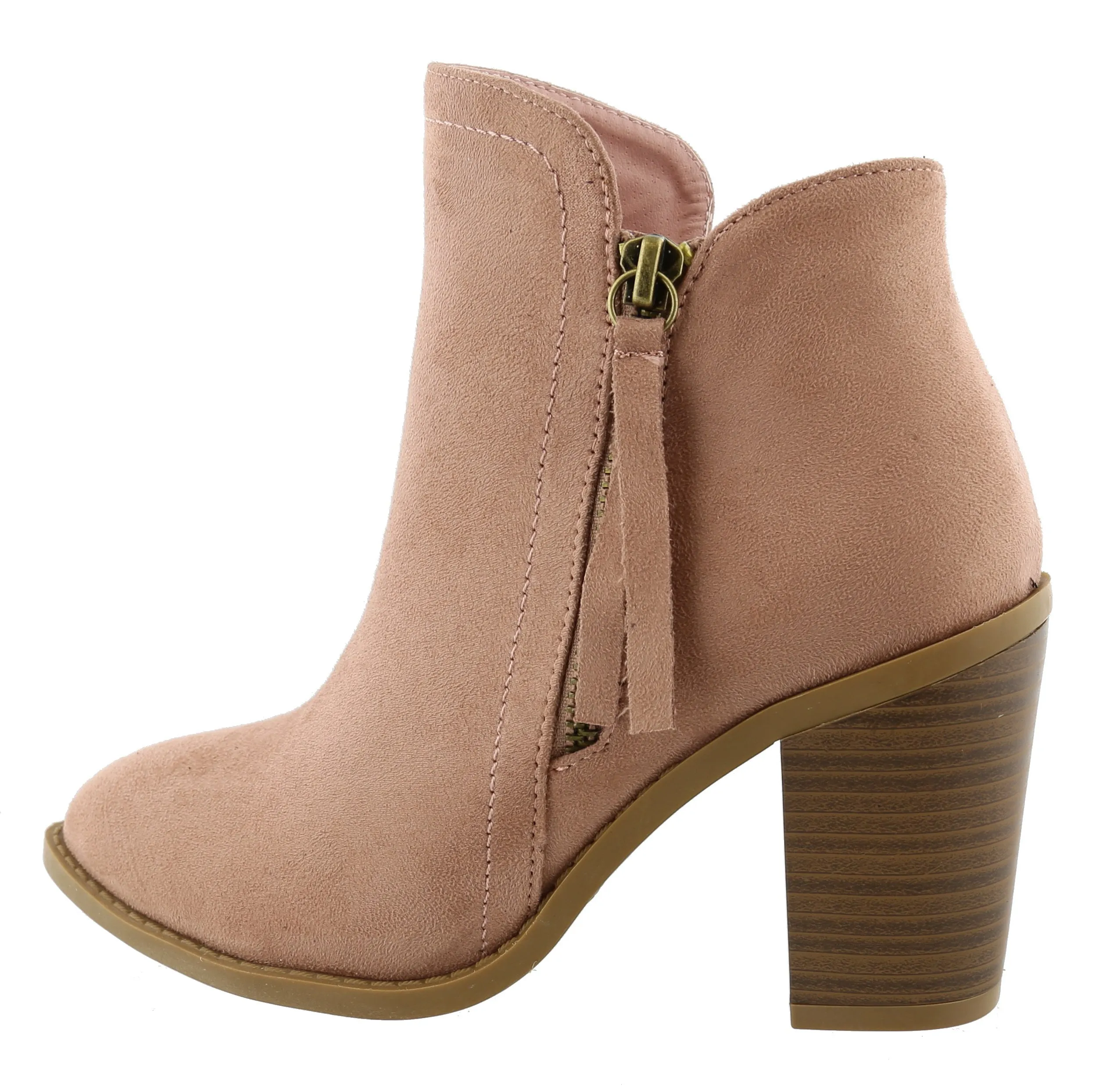 Top Moda Women's Closed Toe Side Zipper Chunky Stacked Block Heel Ankle Bootie