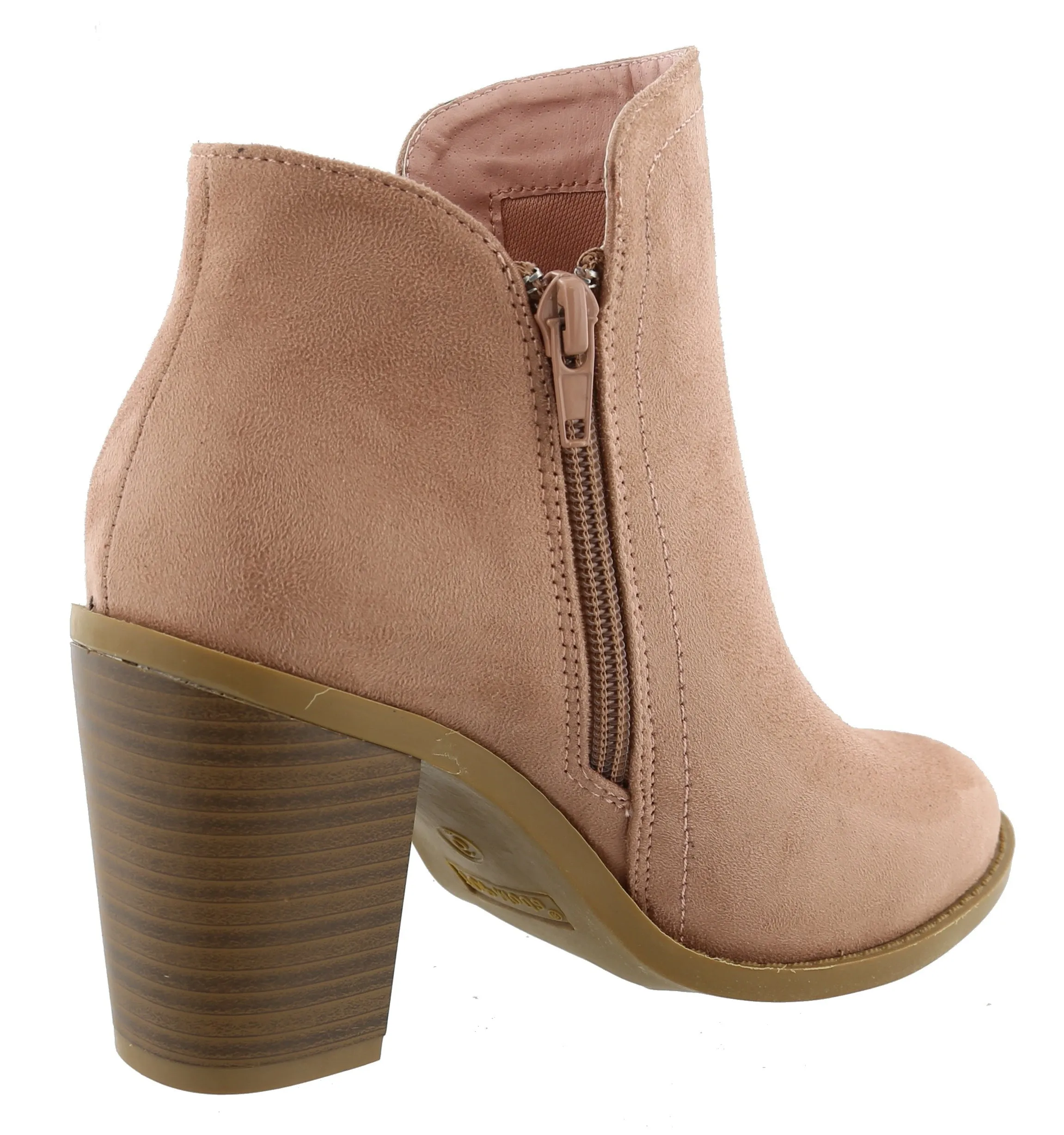Top Moda Women's Closed Toe Side Zipper Chunky Stacked Block Heel Ankle Bootie