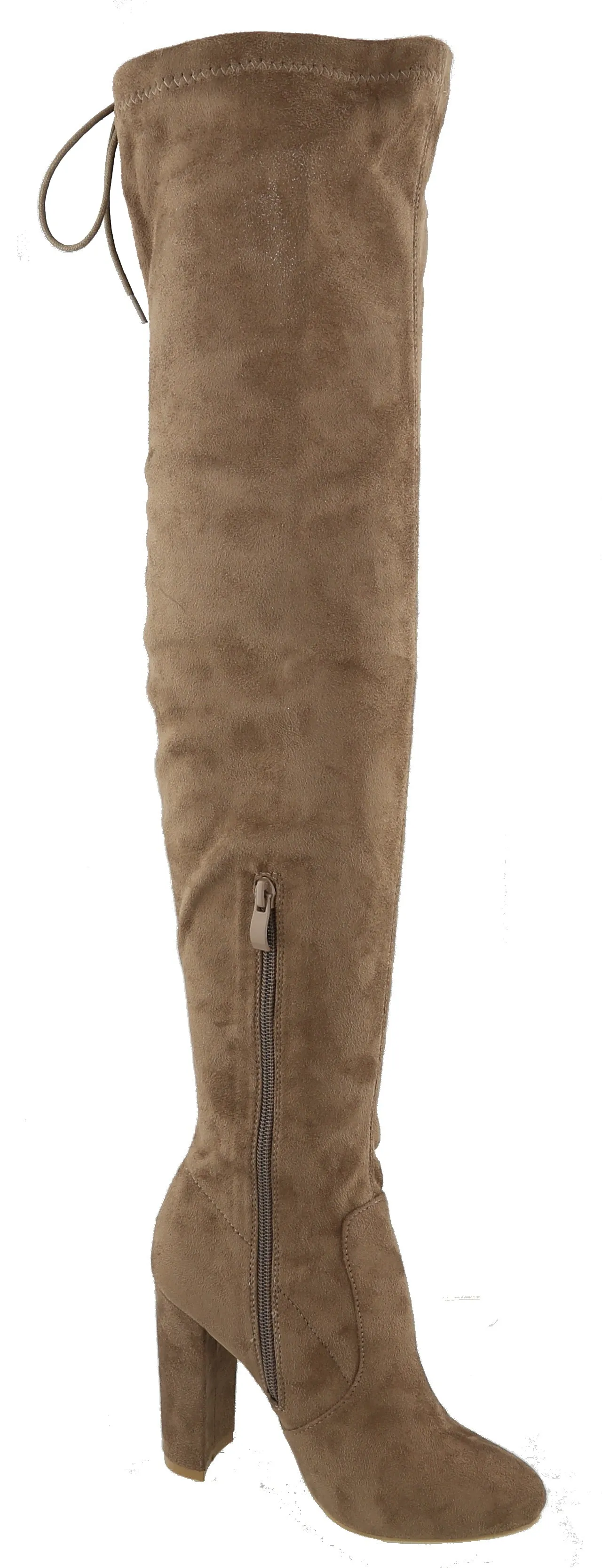 Top Moda Women's Embroidered Chunky Stacked Block Heel Over the Knee Boot