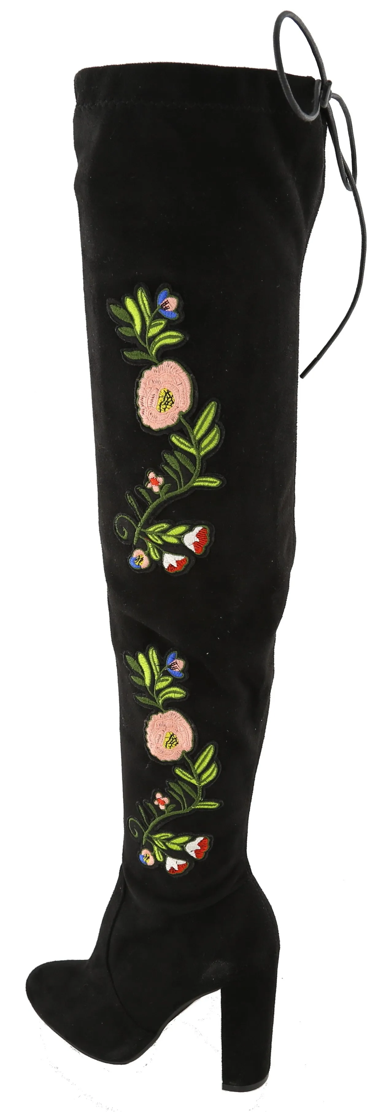 Top Moda Women's Embroidered Chunky Stacked Block Heel Over the Knee Boot