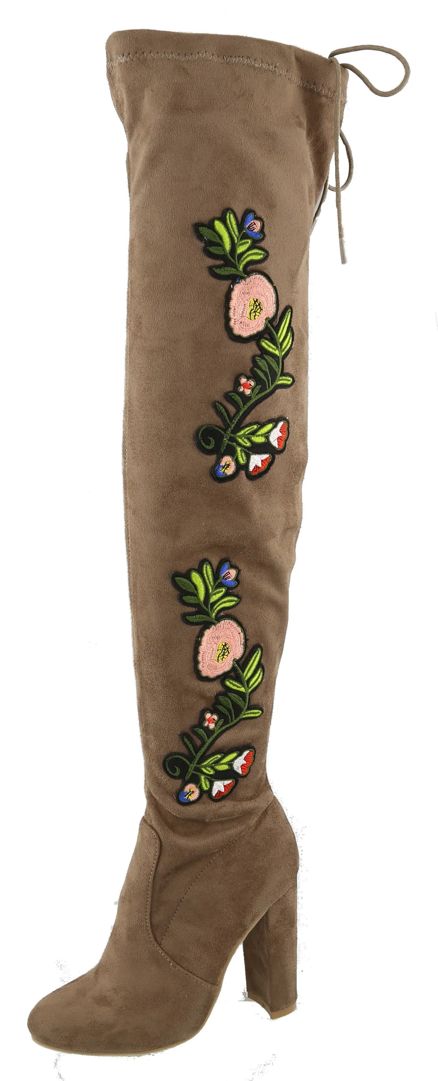 Top Moda Women's Embroidered Chunky Stacked Block Heel Over the Knee Boot