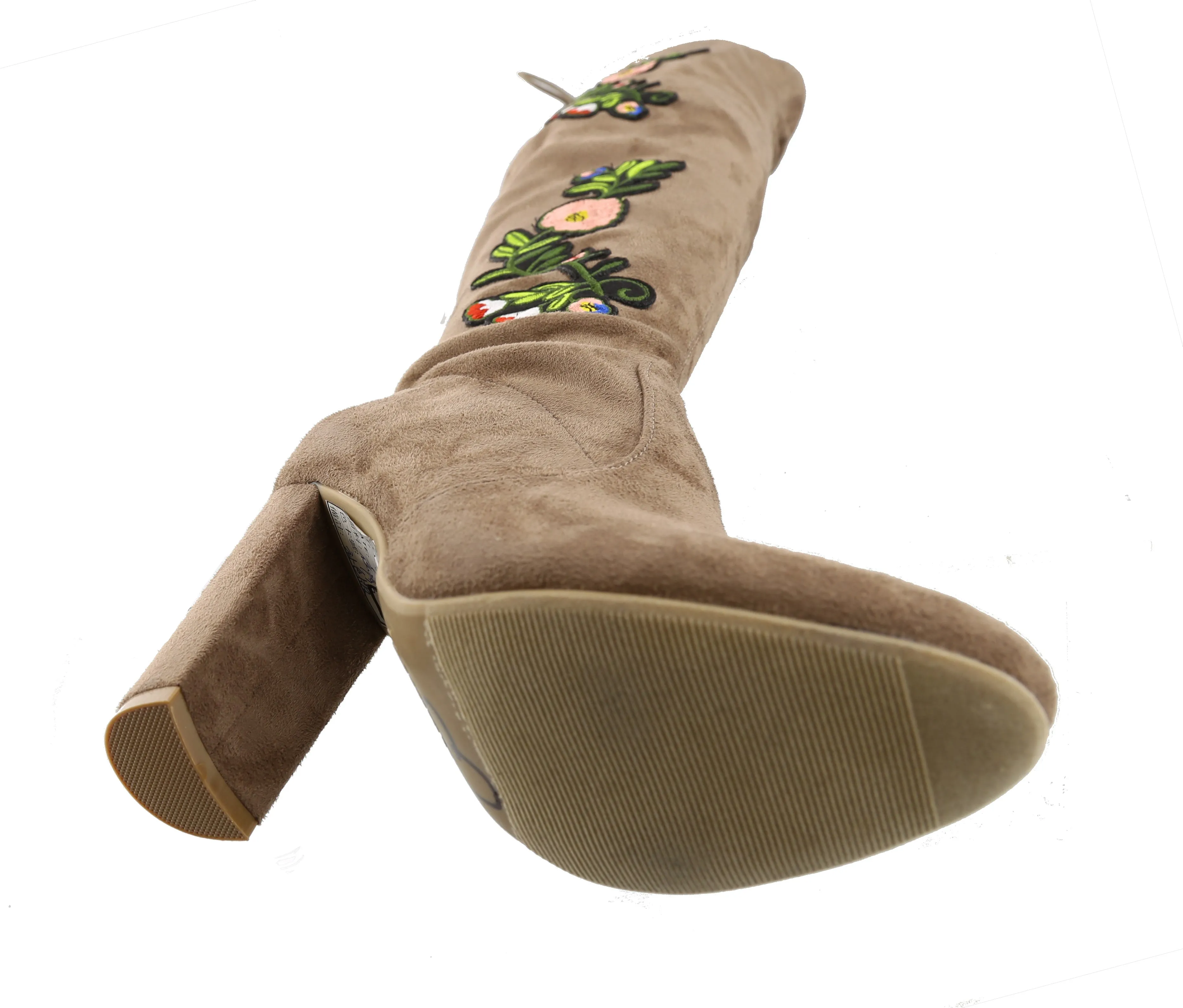 Top Moda Women's Embroidered Chunky Stacked Block Heel Over the Knee Boot