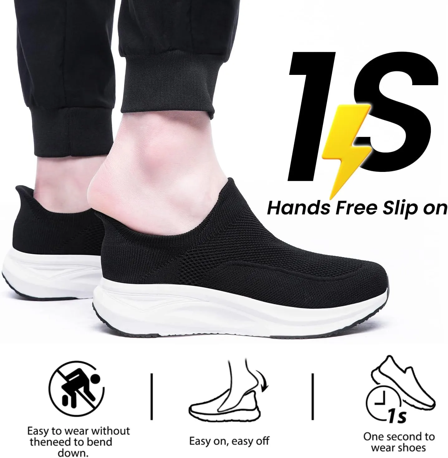 YHOON Men's Hands-Free Slip On Walking Shoes Non Slip Lightweight Comfortable Tennis Workout Sneakers