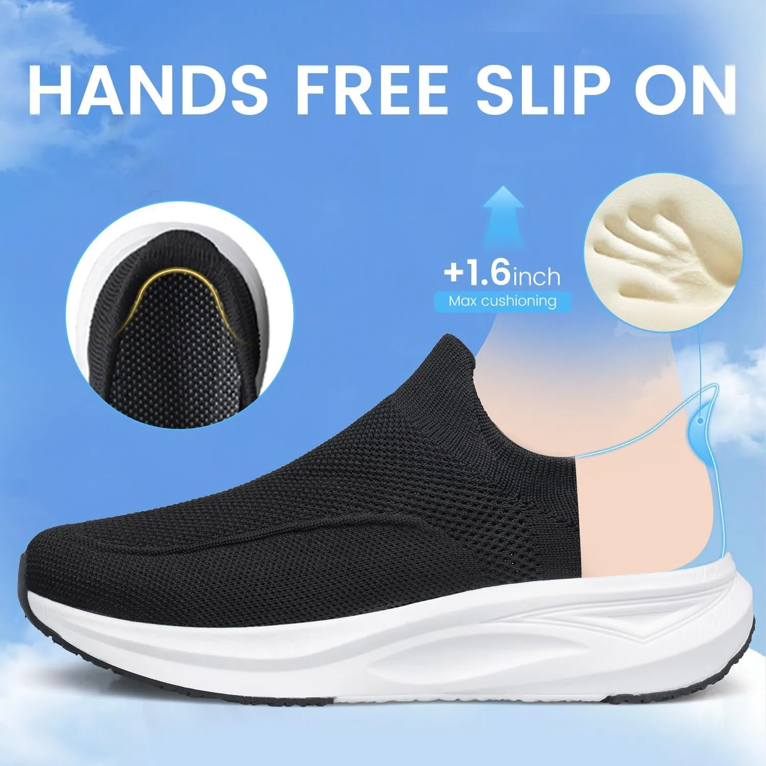 YHOON Men's Hands-Free Slip On Walking Shoes Non Slip Lightweight Comfortable Tennis Workout Sneakers
